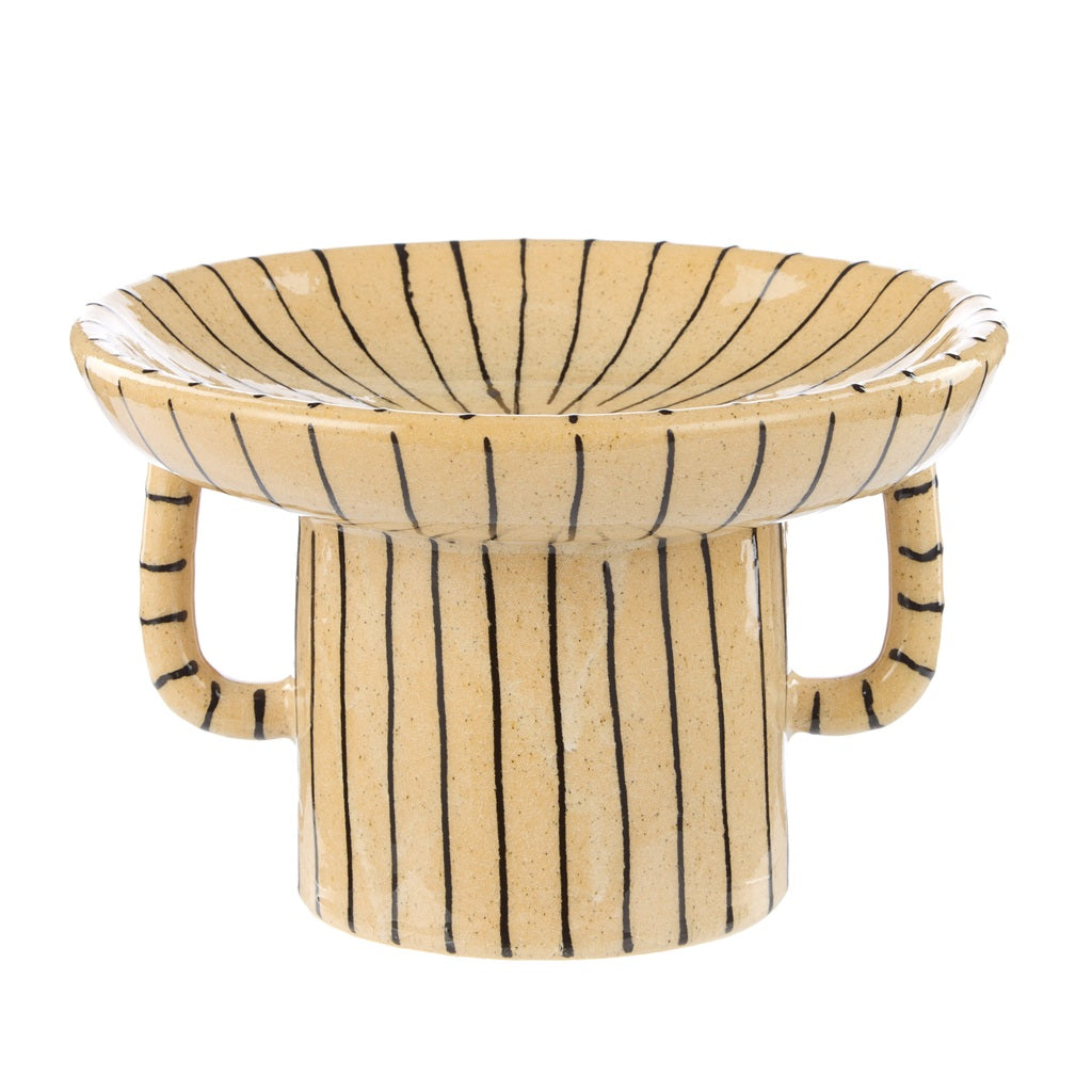 Academy Sabi Stripe Decor Dish Large Beige & Black 25.5x25.5x16.5cm - Elegant Serving Bowl for Dining Table, Kitchen Countertop, and Home Decor