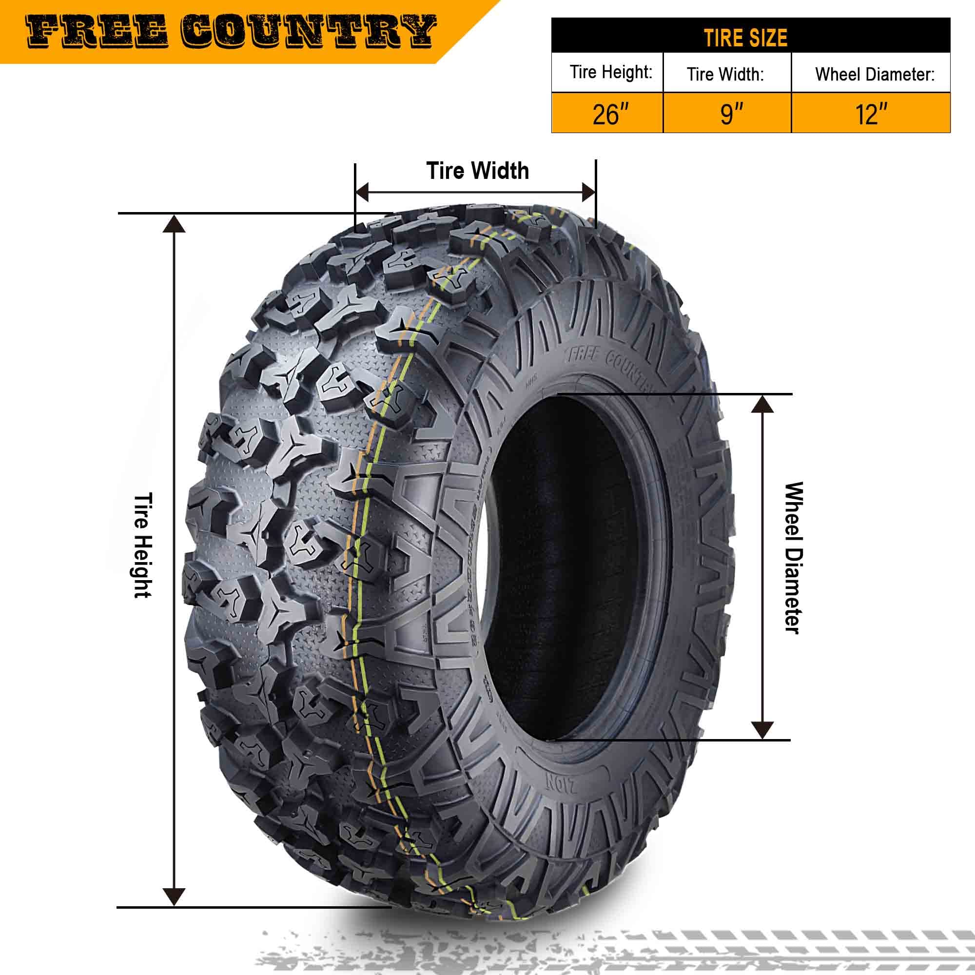 Premium 8PR ATV/UTV Tires 26x9x12 - Heavy Duty All Terrain Tires for 2016-2019 Hisun SECTOR 450 Front (Set of 2) - Perfect for Off-Roading, Mudding & Trail Adventures