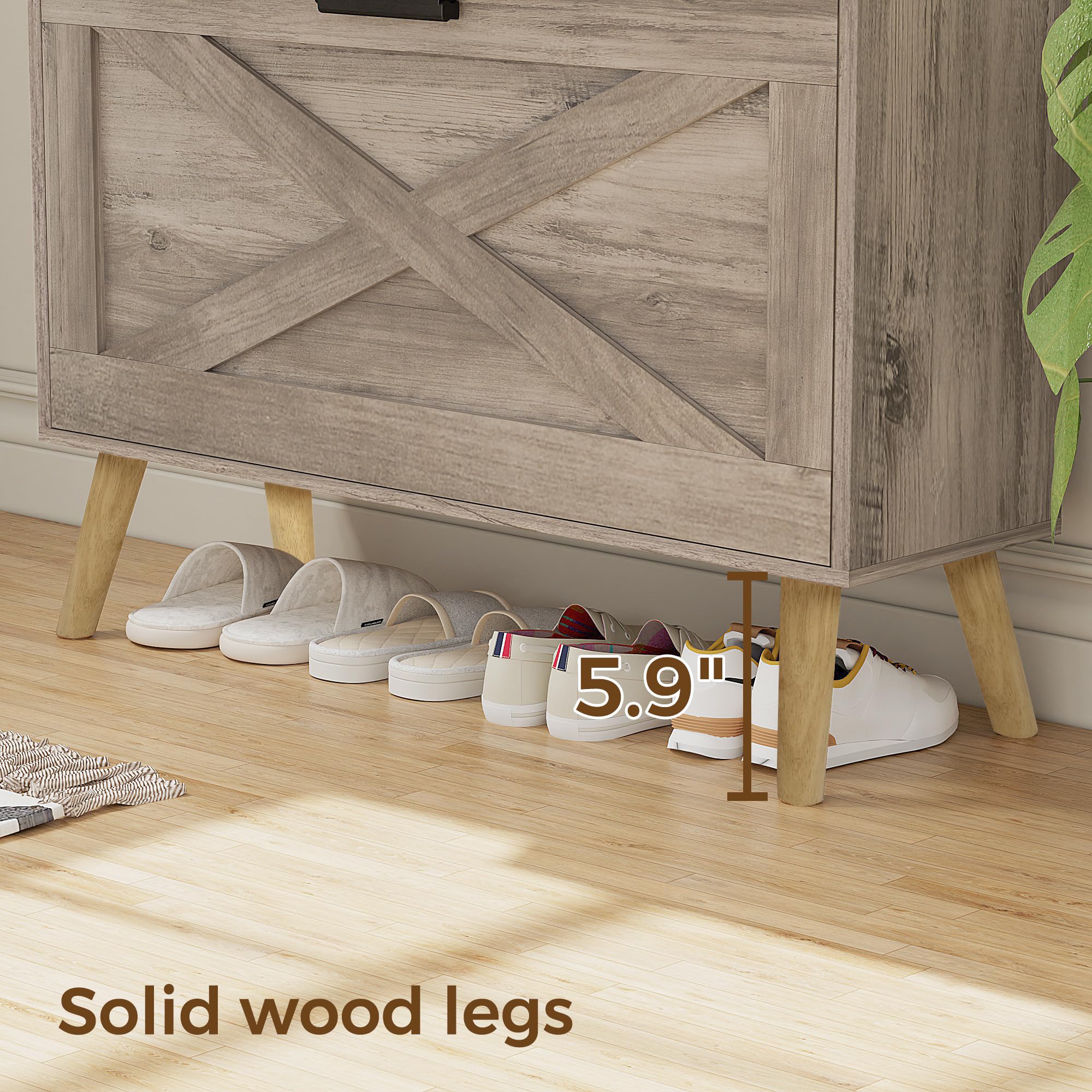 Farmhouse Shoe Cabinet with Barn Door & Adjustable Shelves - Slim Entryway Storage for Hallway & Living Room