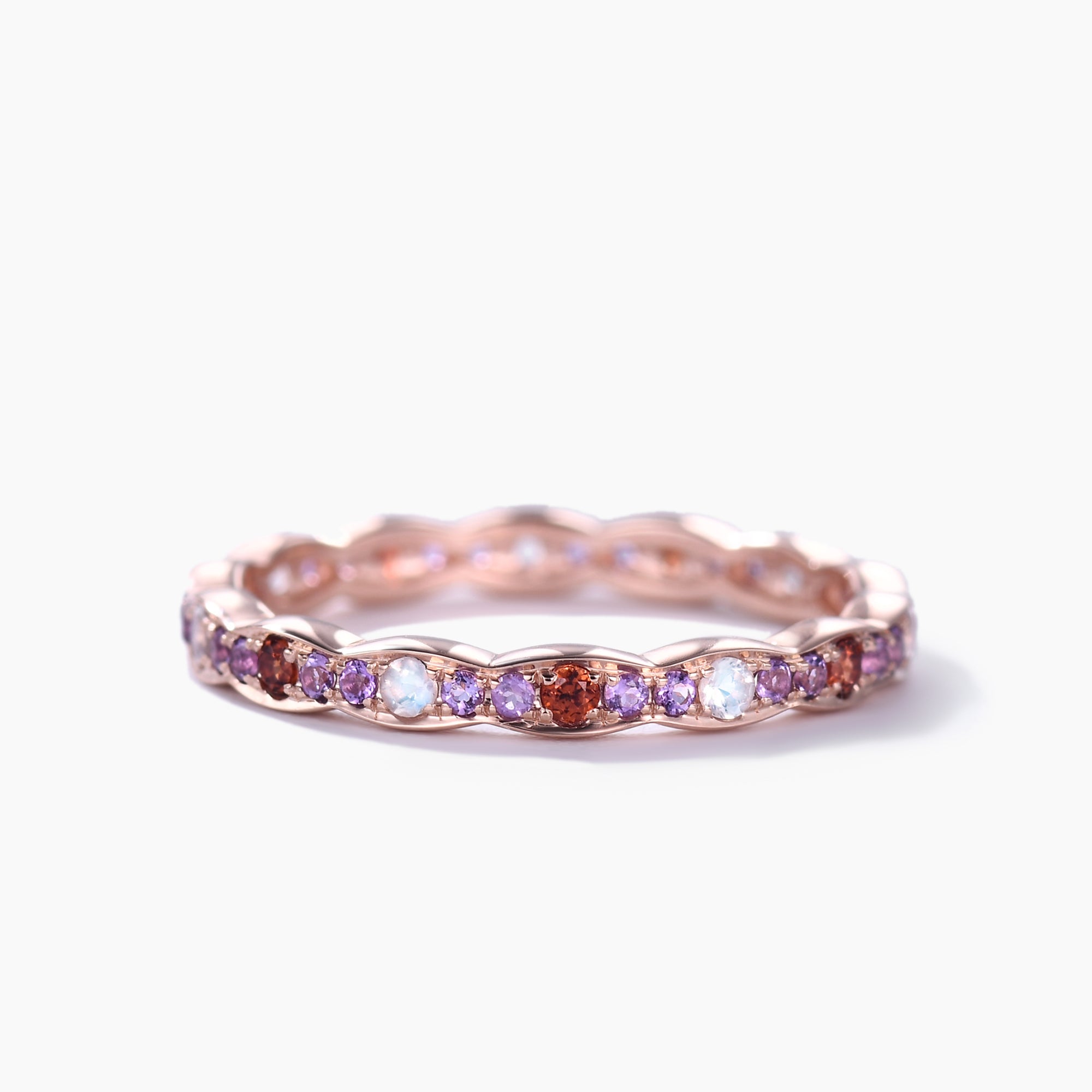 Moonstone Garnet Amethyst Rose Gold Wedding Band - Full Eternity Ring for Women - Perfect for Engagement, Anniversary & Bridal Jewelry Gifts