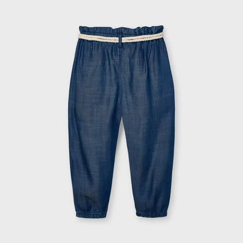 Girl's Long Pants with Adjustable Belt - Comfortable Indigo Denim for School, Play & Everyday Wear