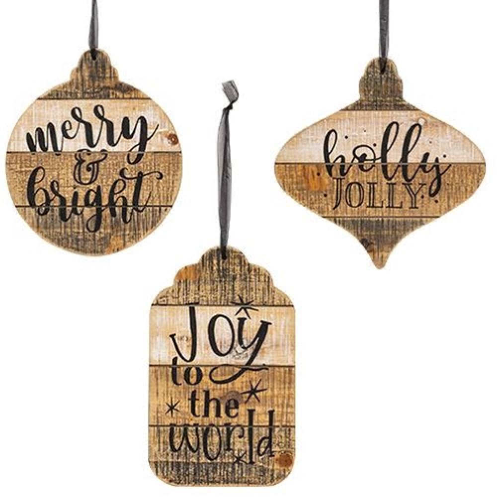 Handcrafted Slat Wood Christmas Sign Ornaments - Set of 3 Rustic Holiday Decorations for Tree, Mantel & Gift Giving - Perfect for Farmhouse, Rustic & Vintage Christmas Themes