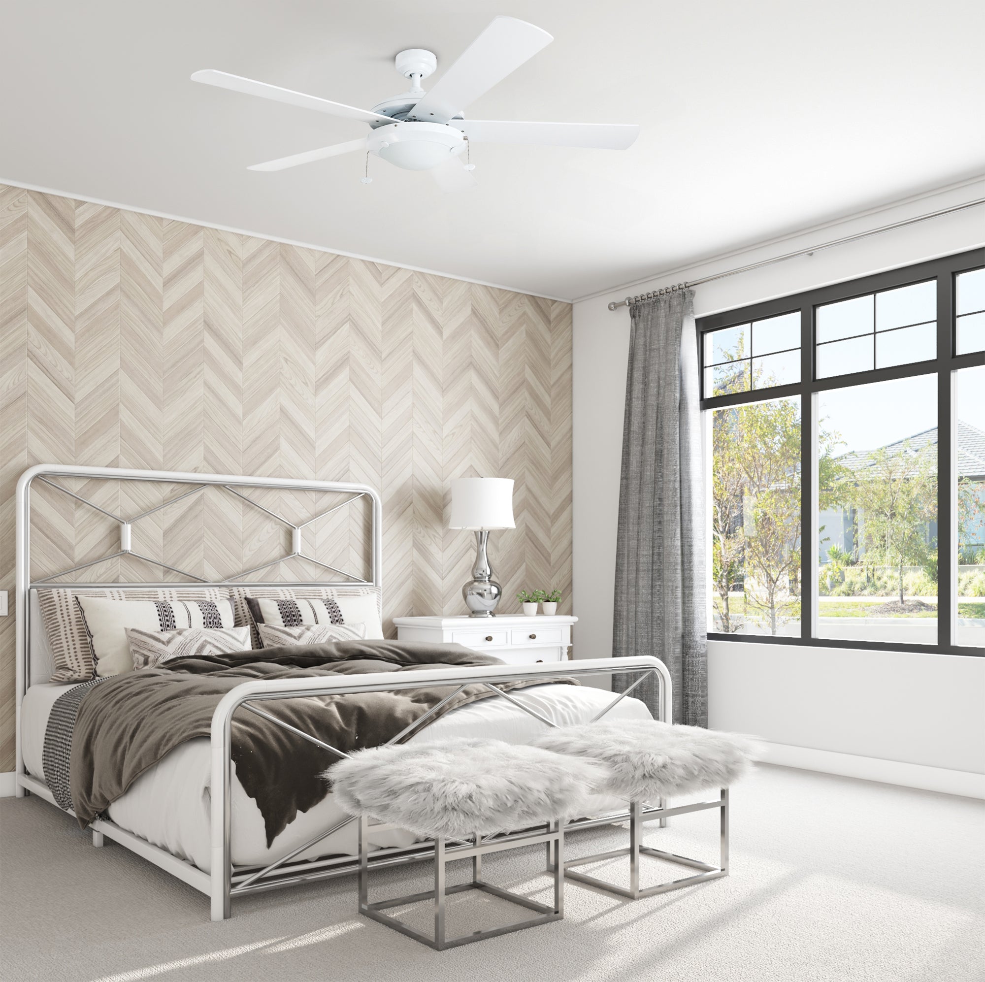 52 Inch White Bolivar Ceiling Fan with Pull Chain - Perfect for Living Room, Bedroom, and Outdoor Spaces
