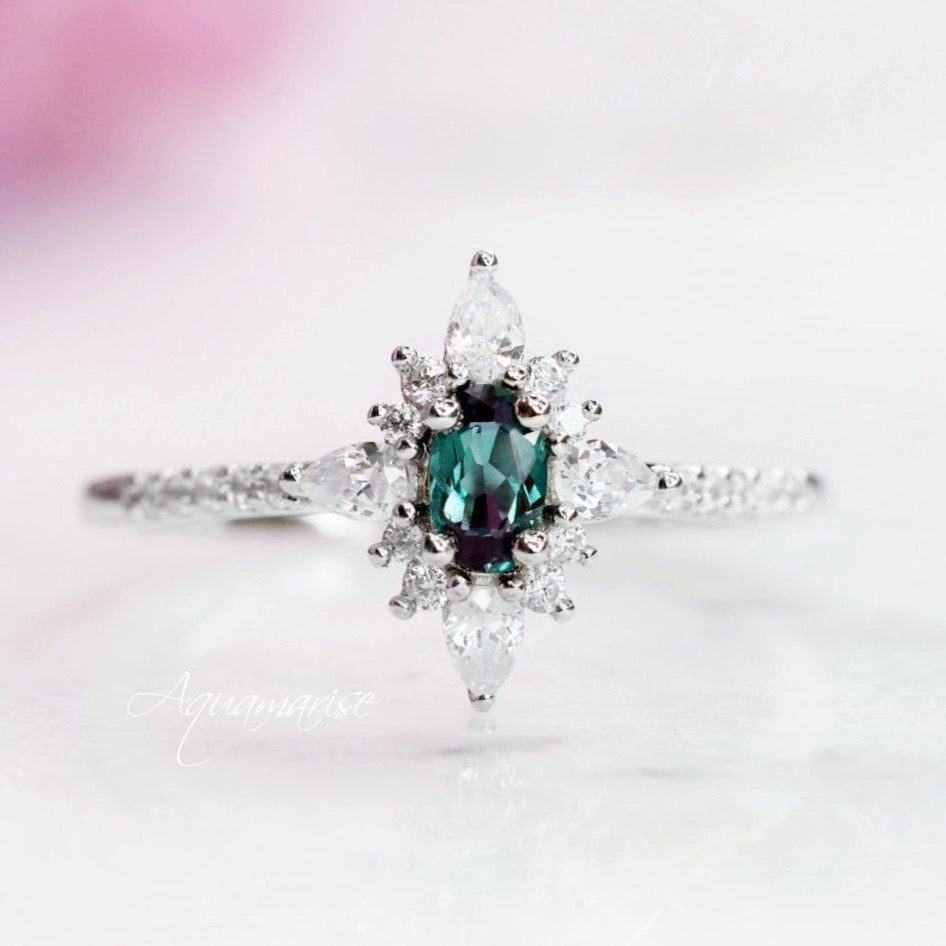 Starburst Alexandrite Ring Sterling Silver - Elegant Vintage Style Jewelry for Women, Perfect for Engagement, Wedding, Anniversary & Everyday Wear