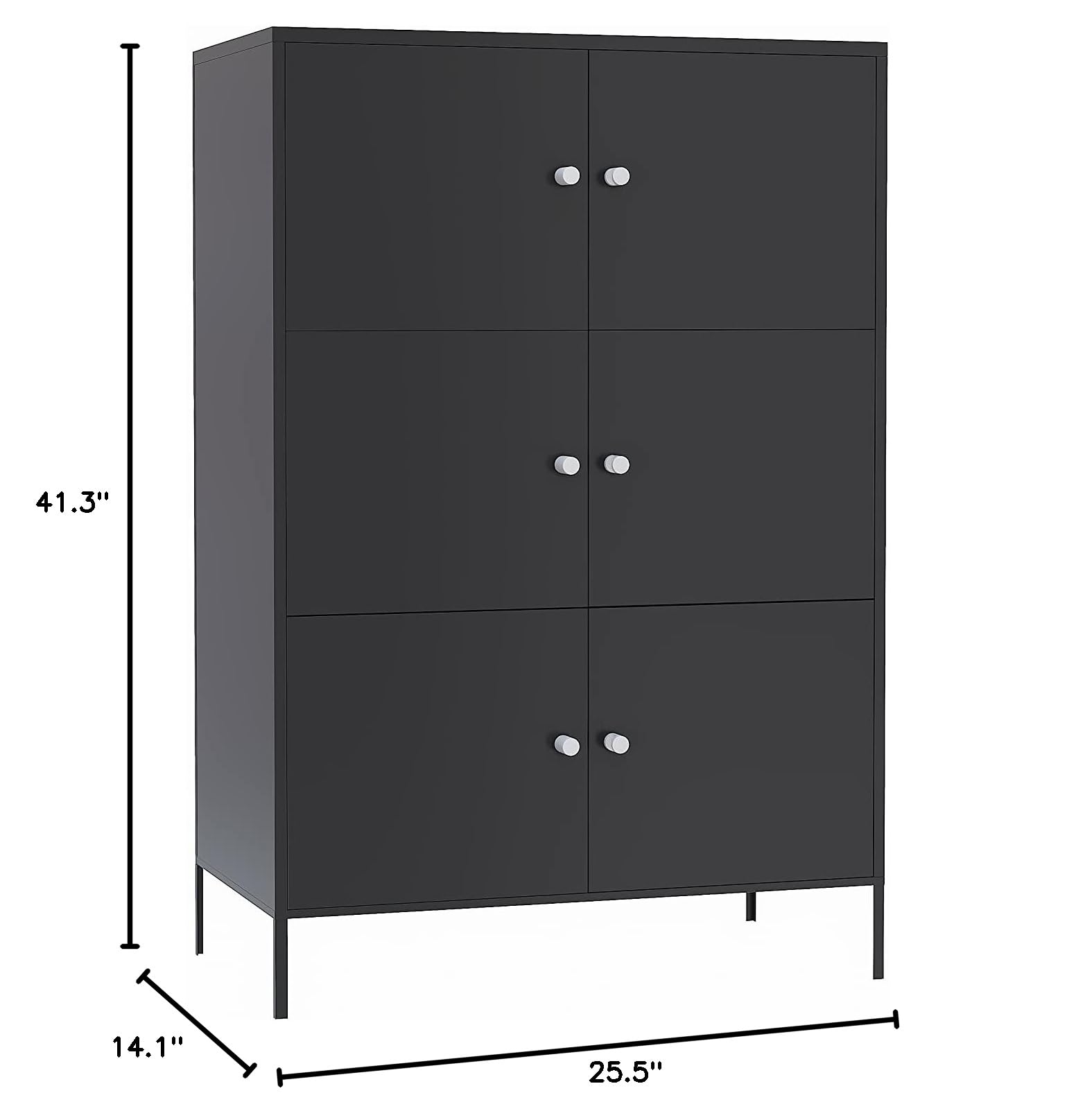 6-Door Metal Storage Cabinet - 3-Tier Steel Office Organizer with Adjustable Shelves, 25.6