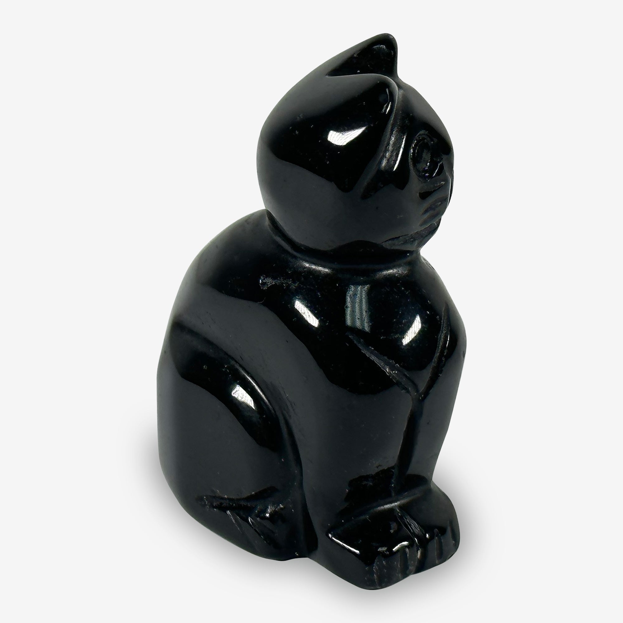 Hand Carved Black Obsidian Cat Figurine - Natural Gemstone Animal Sculpture for Home Decor, Meditation & Spiritual Healing