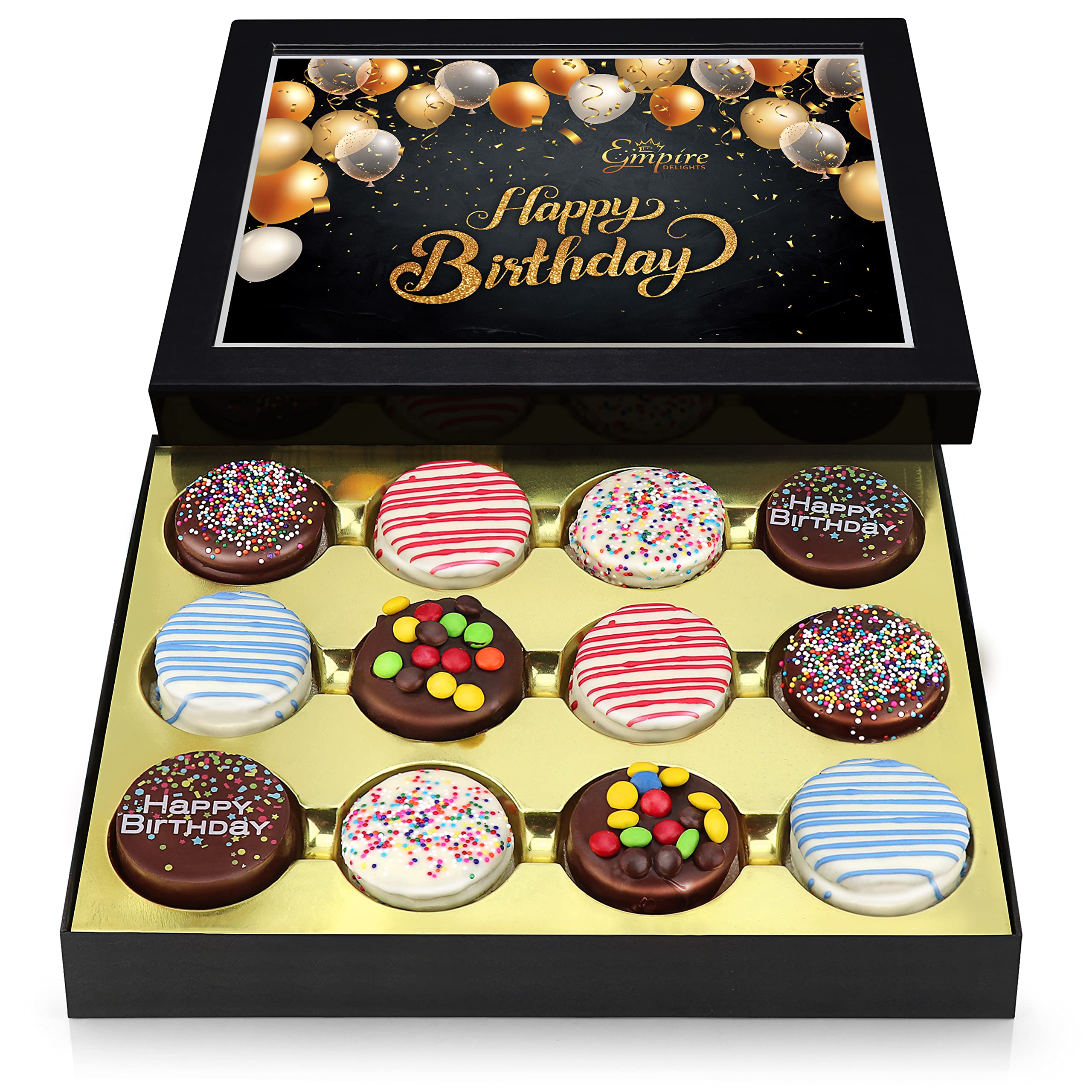 Gourmet Chocolate Birthday Cookies Gift Basket for Men & Women – 12 Count Chocolate Gift Box by Empire Delights | Perfect Birthday Treats, Office Gifts & Holiday Food Presents