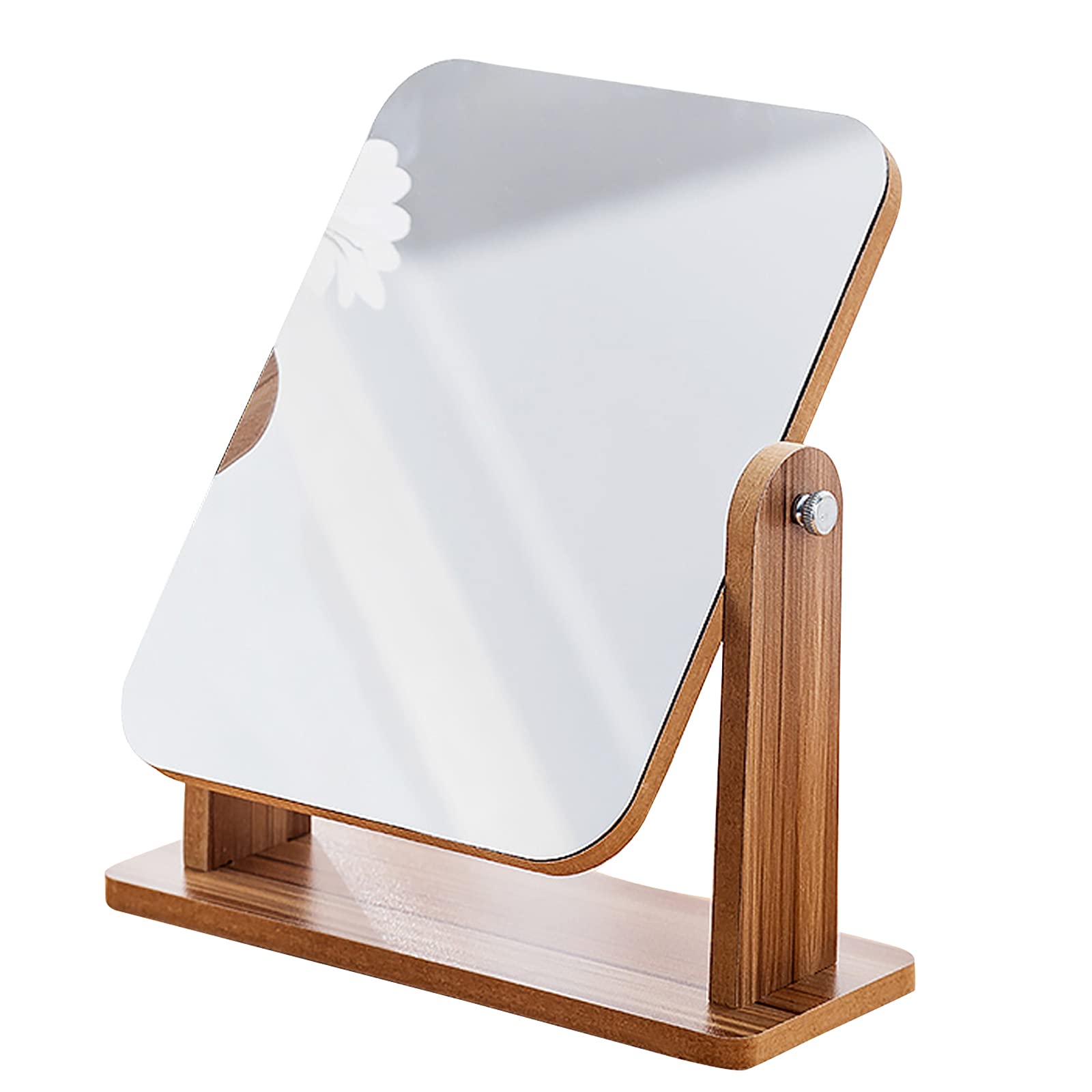 360° Rotating Wooden Makeup Mirror with Stable Base - Natural Wood Grain Rectangular Vanity Mirror for Desktop Makeup & Cosmetic Application - Perfect for Bedroom, Bathroom & Dressing Table