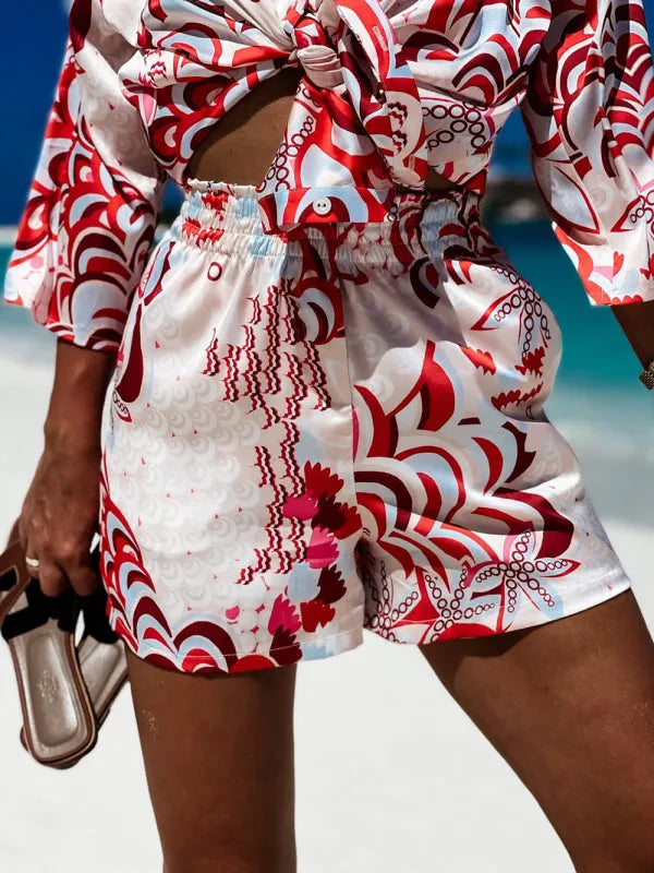 Stylish Women's Tropical Print Collar Two-Piece Shorts Set - Perfect for Beach Vacations, Summer Outings & Casual Wear