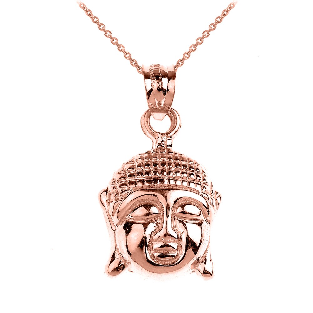 10K Rose Gold Good Luck Buddha Head Pendant Necklace for Women - Spiritual Jewelry Gift for Meditation, Yoga & Positive Energy