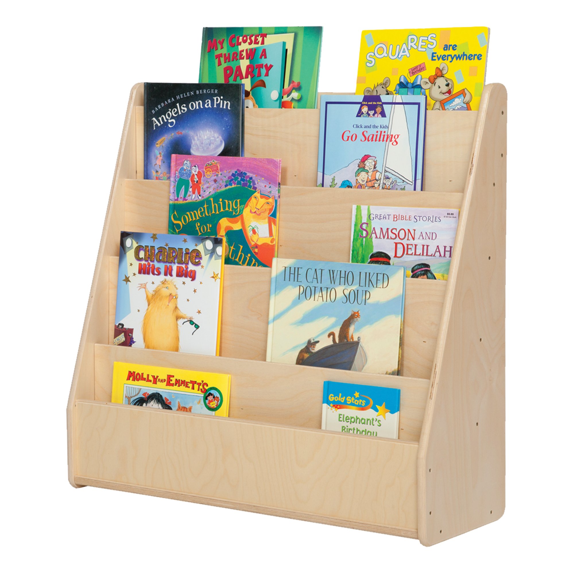 SPROGS Wooden Book Shelf Display SPG-355F - Natural Wood Book Organizer for Kids Room, Nursery & Classroom - Perfect for Storybooks, Toys & Decorative Storage