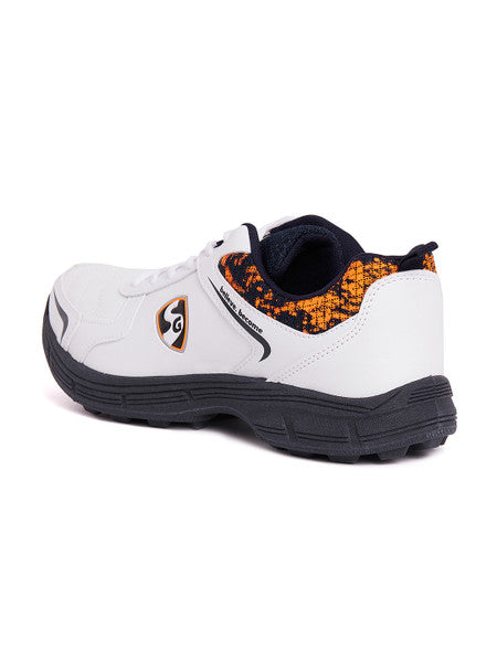 SG Savage Stud Cricket Shoes for Men - White/Navy/Orange - Lightweight & Durable Cricket Footwear for Professional Matches & Practice Sessions
