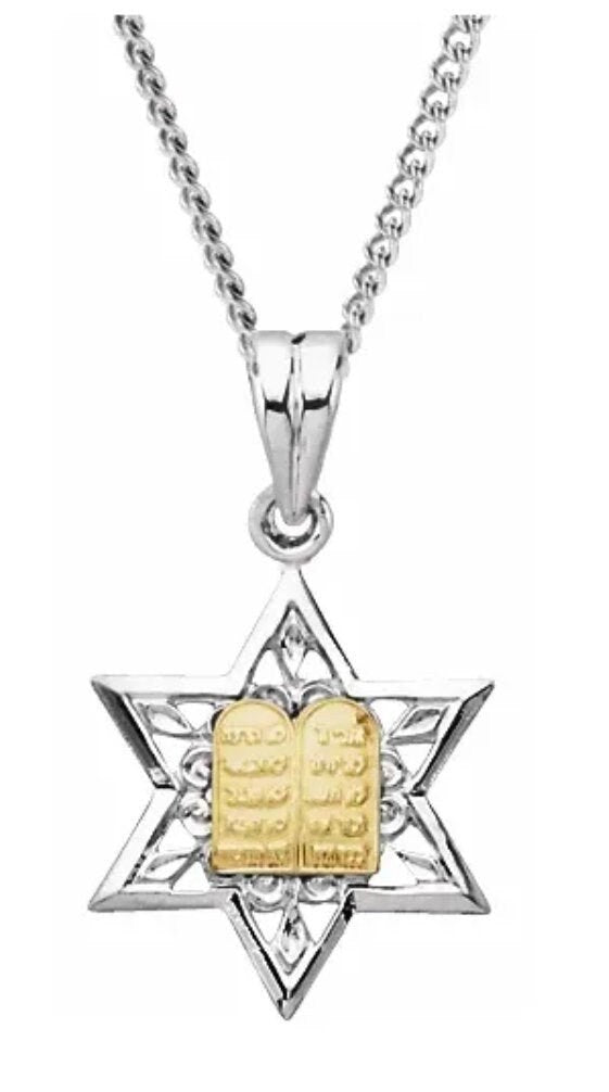 14K Solid Gold & Sterling Silver Star of David Pendant Necklace - Elegant Jewish Jewelry for Men & Women - Perfect for Hanukkah, Bar Mitzvah & Everyday Wear