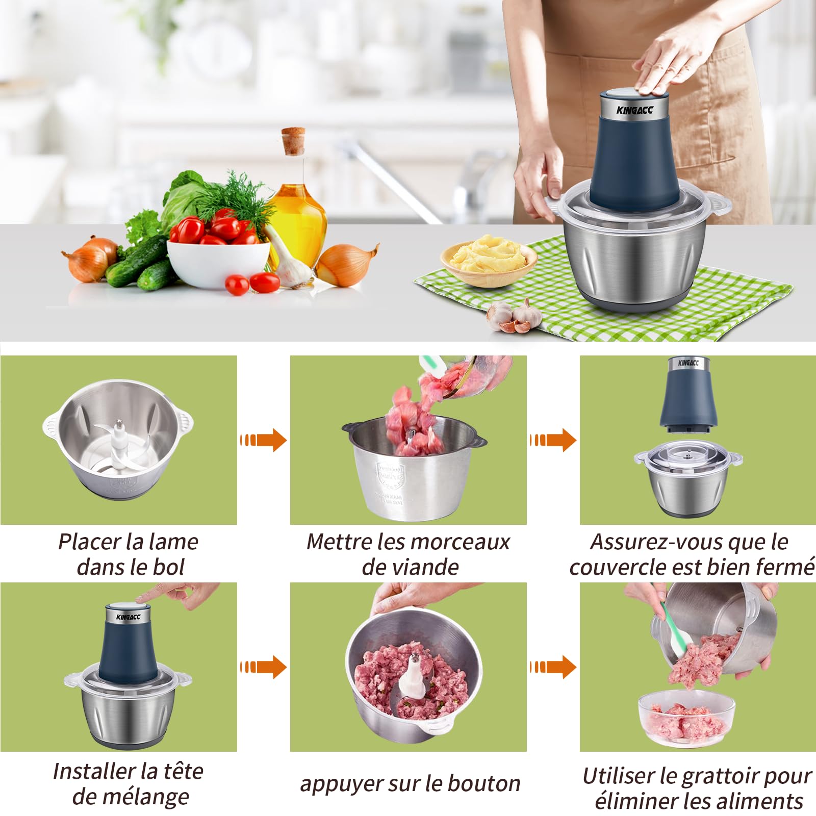 Becontrip 300W Electric Food Chopper with 4 Blades, Mini Meat Grinder for Vegetables, Fruits, Baby Food - 2 Speed Levels, Compact & Powerful for Kitchen, Cooking, Meal Prep