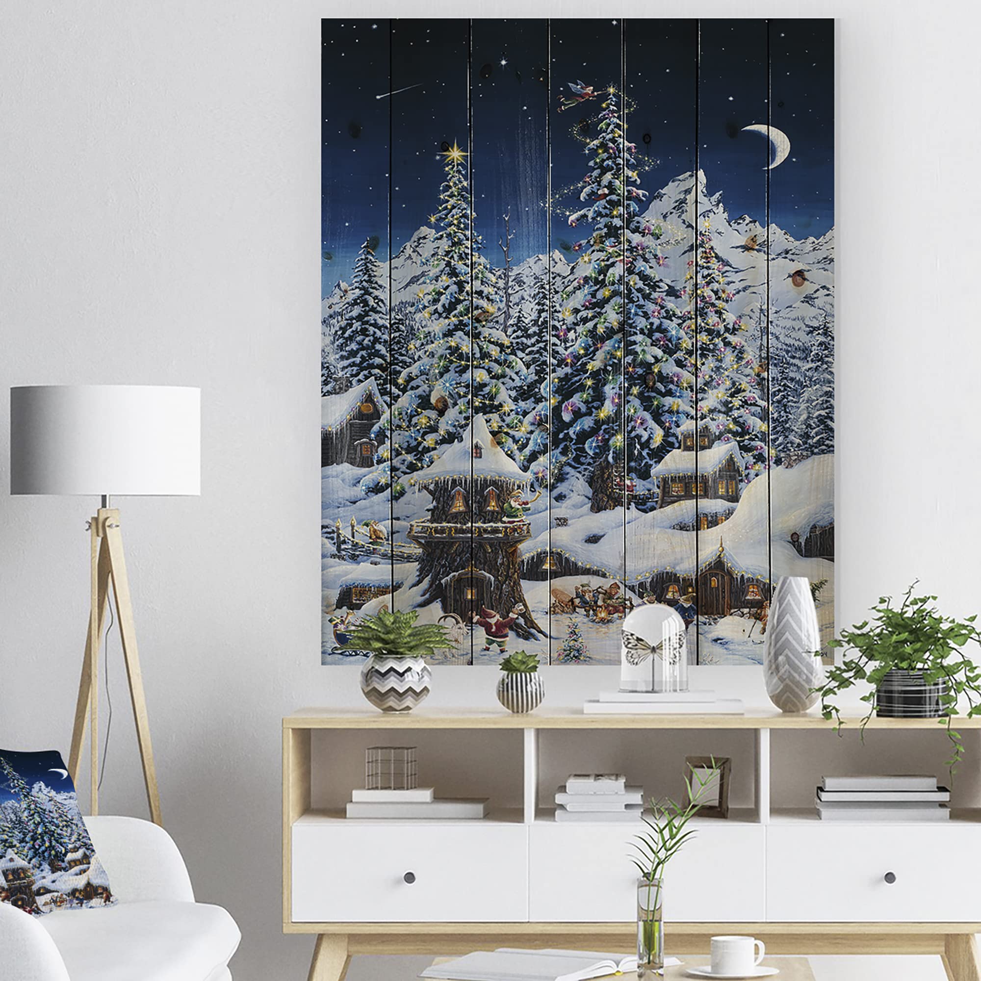 Elf Houses Wood Wall Decor for Christmas Trees - Blue Pine Art
