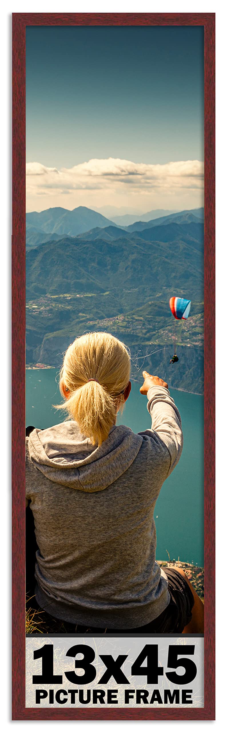 CountryArtHouse 13x45 Inch Solid Wood Picture Frame - Mahogany Brown Wooden Photo Frame with UV Acrylic Plexiglass, Acid-Free Foam Backing & Hanging Hardware - Perfect for Wall Art, Family Photos, and Home Decor