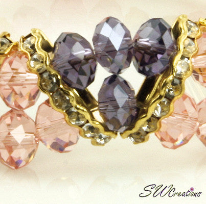 Tanzanite Peach Gold Crystal Double Strand Beaded Bracelet for Women - Elegant Jewelry Gift for Birthday, Anniversary & Special Occasions