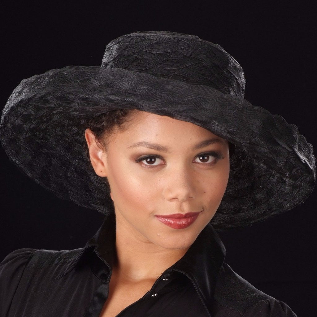 BW 9037 Black Horsehair Ladies Hat - Elegant Women's Fashion Hat for Weddings, Parties & Special Occasions