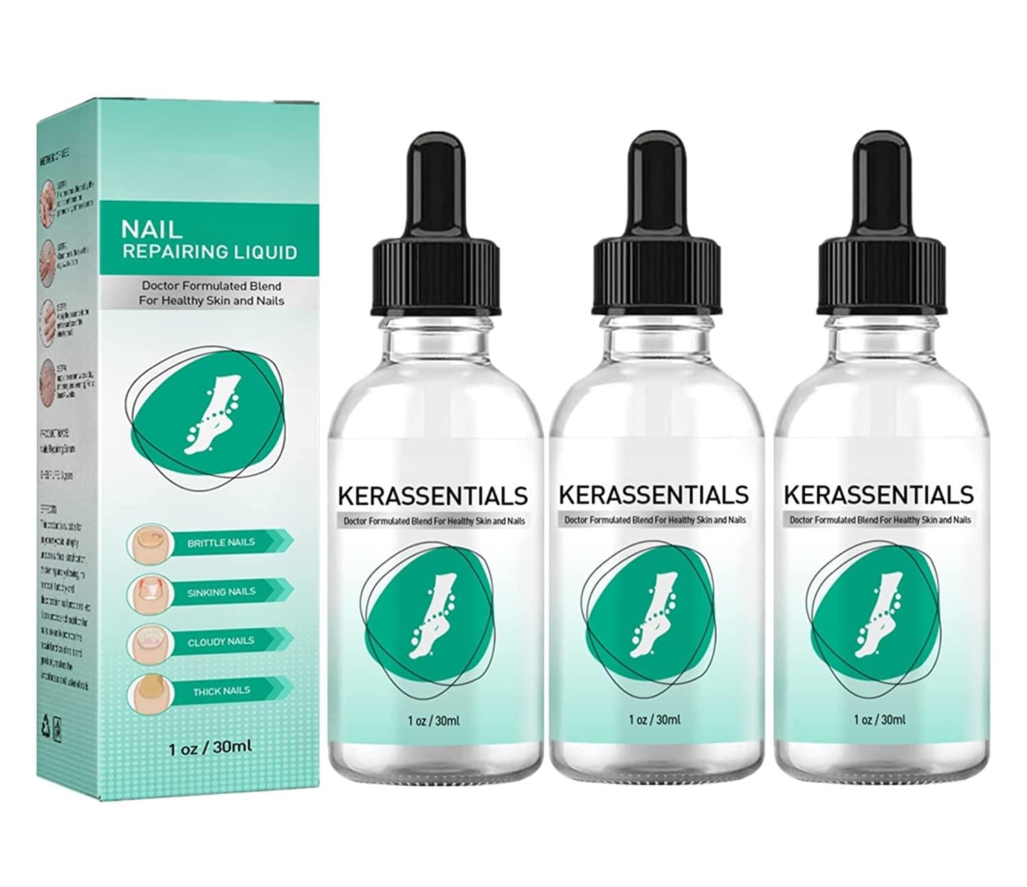 3-Pack Kerassentials Toenail Treatment Oil – Extra Strength Nail Repair for Fungus & Discoloration – Ideal for Athletes, Pedicures & Daily Foot Care