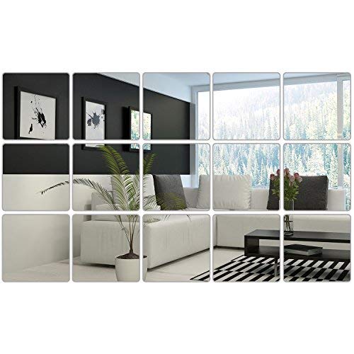 15 Pack Self-Adhesive Mirror Tiles - 6x6 Inch Non-Glass Mirror Stickers for Wall Decor, Home Improvement, DIY Projects & Crafting - Perfect for Bedrooms, Bathrooms, and Party Decorations