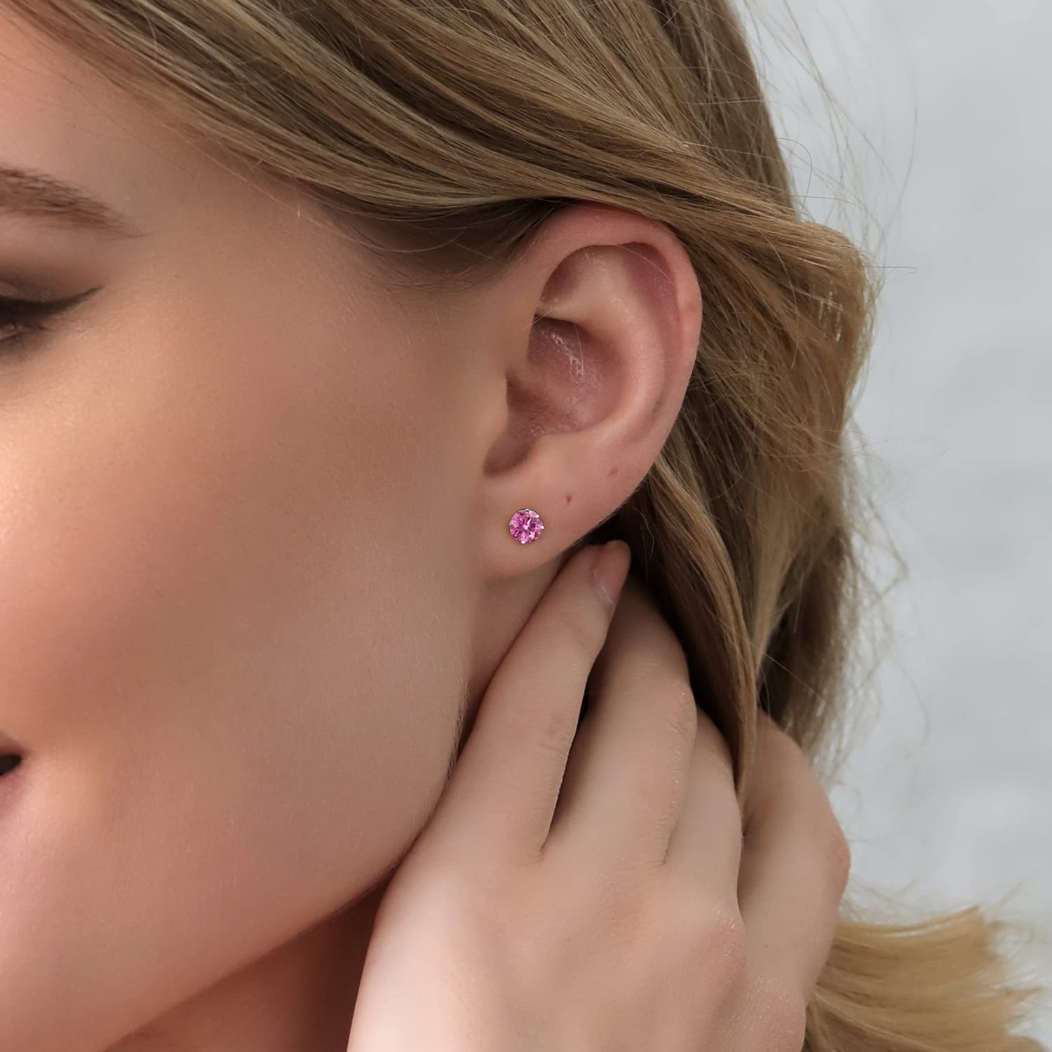 925 Sterling Silver Pink Moissanite Stud Earrings for Women & Men - 2.00 Cttw, Round 6.5mm Hypoallergenic Earrings - Perfect for Everyday Wear, Gift Giving & Special Occasions