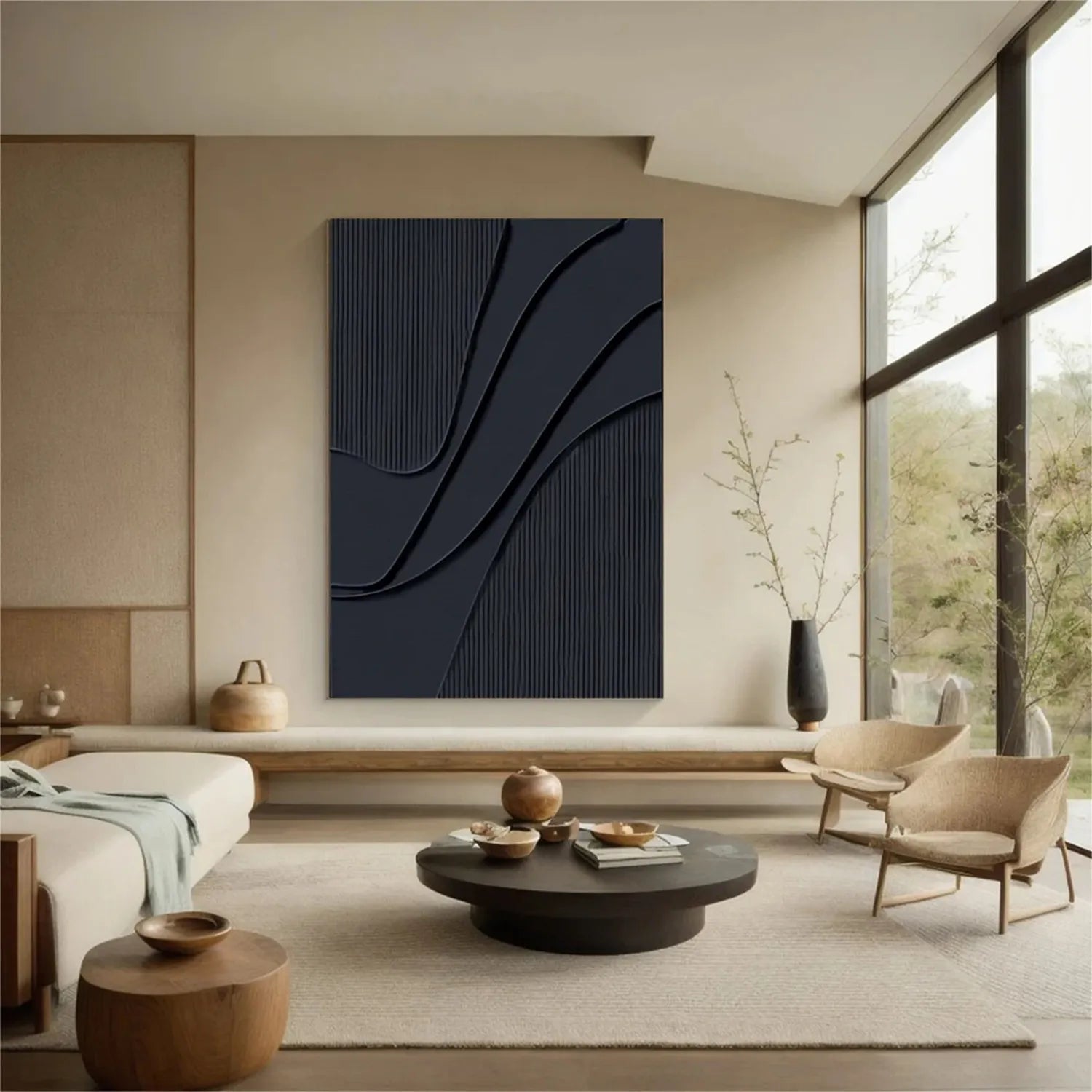 Black Minimalist Textured Painting Canvas - Modern Abstract Wall Art for Home & Office Decor | Premium Quality Stretched Canvas #MZ092