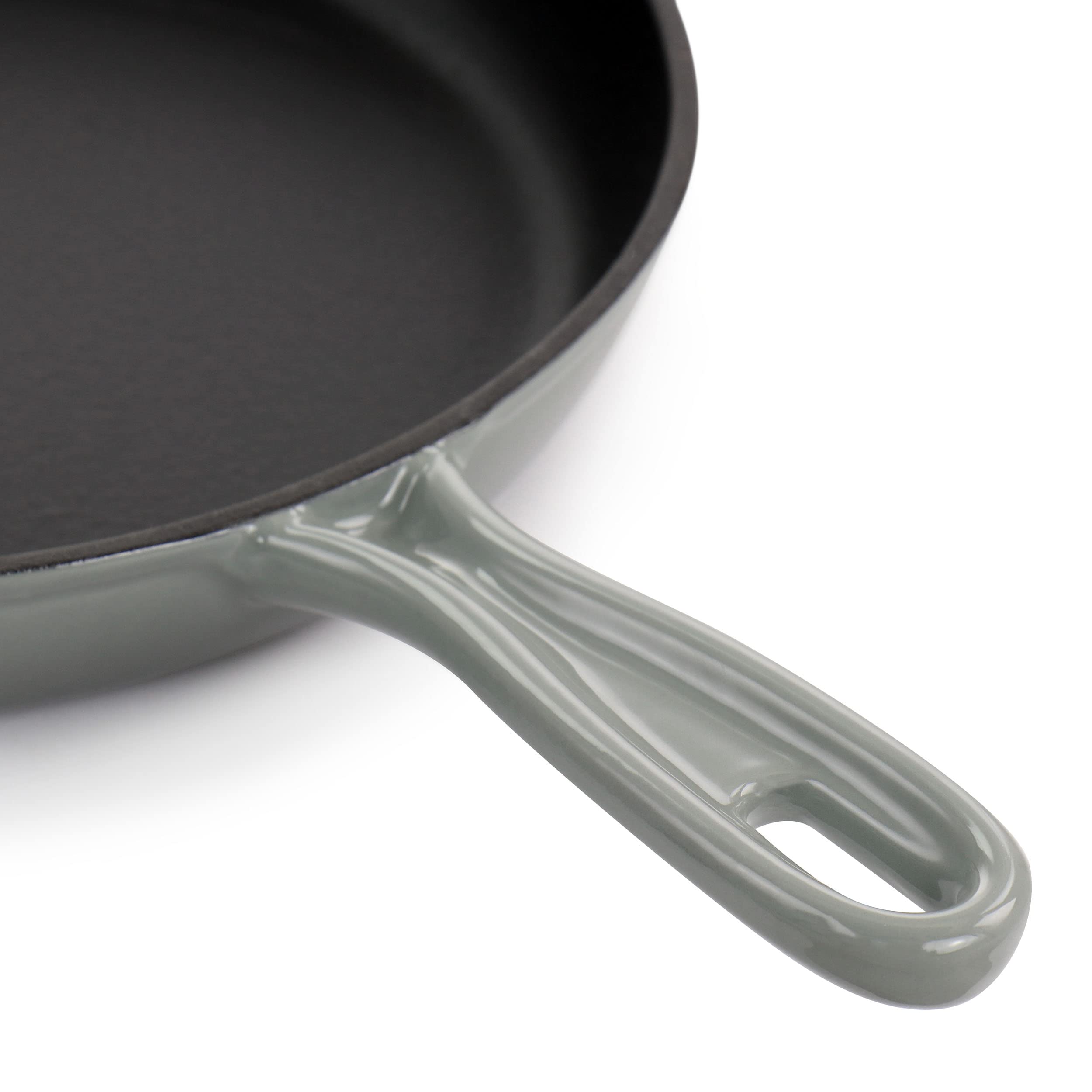 MegaChef 10.25 Inch Round Enameled Cast Iron Skillet - Gray Dutch Oven for Baking, Roasting & Searing - Perfect for Stovetop, Oven & Camping Cooking
