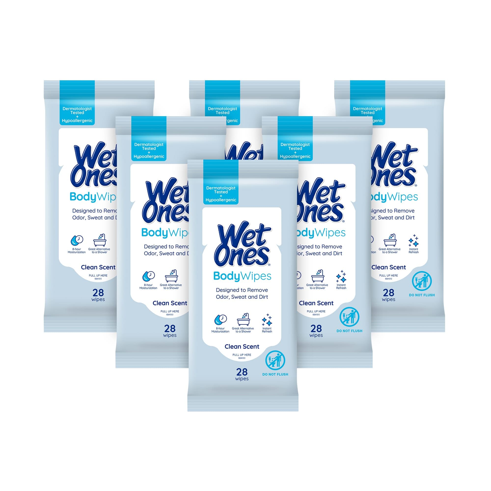 Wet Ones Body Wipes - Clean Scent Travel Size Cleansing Wipes (28 Count, 6 Pack) | Gentle & Refreshing for On-the-Go Hygiene, Camping, Gym & Outdoor Activities