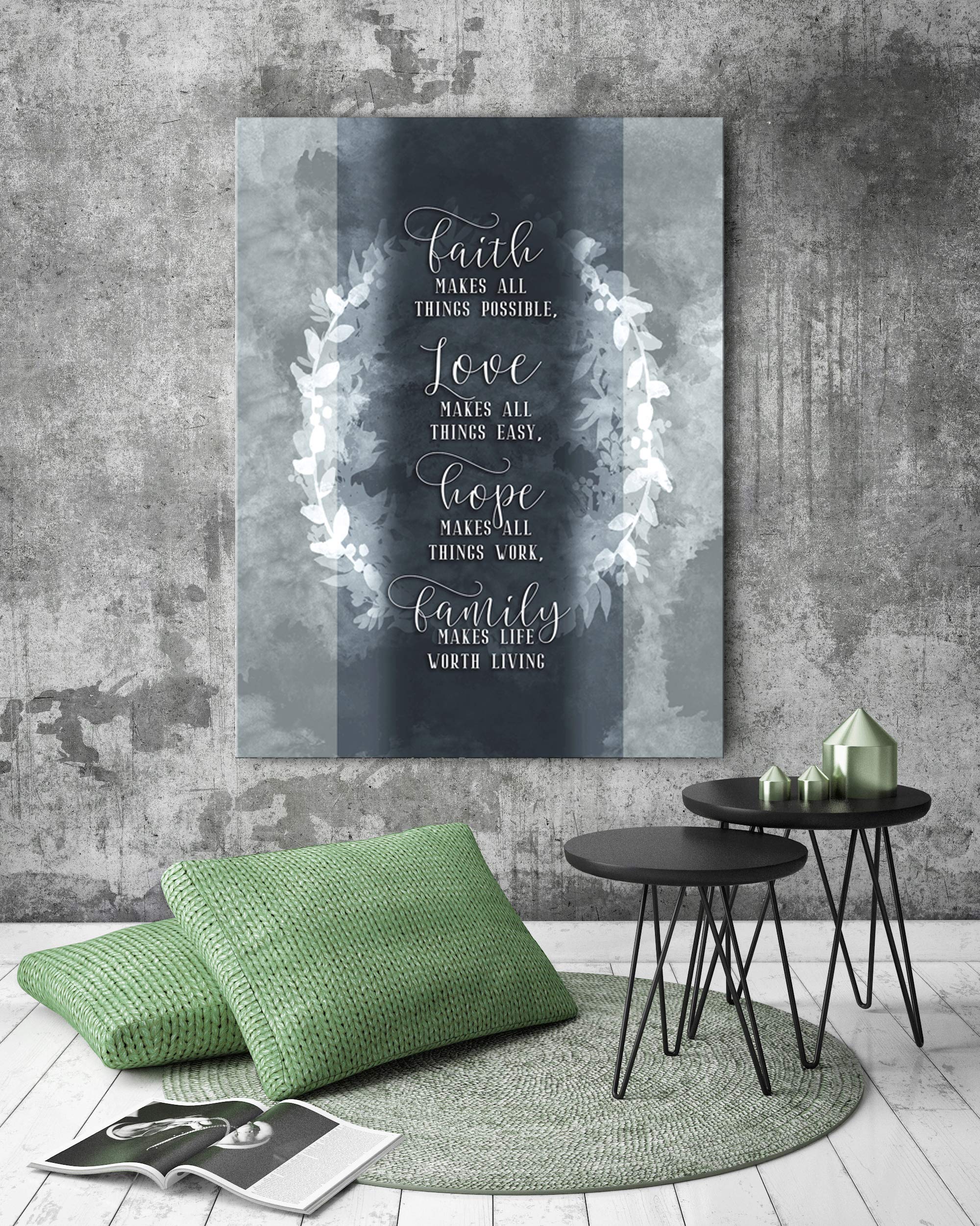 Faith Makes All Things Possible - Motivational Wall Art with Positive Quotes - Large 30x40 Inch Christian Canvas Wall Decor in Navy Blue - Perfect for Home, Office & Church Inspirational Décor