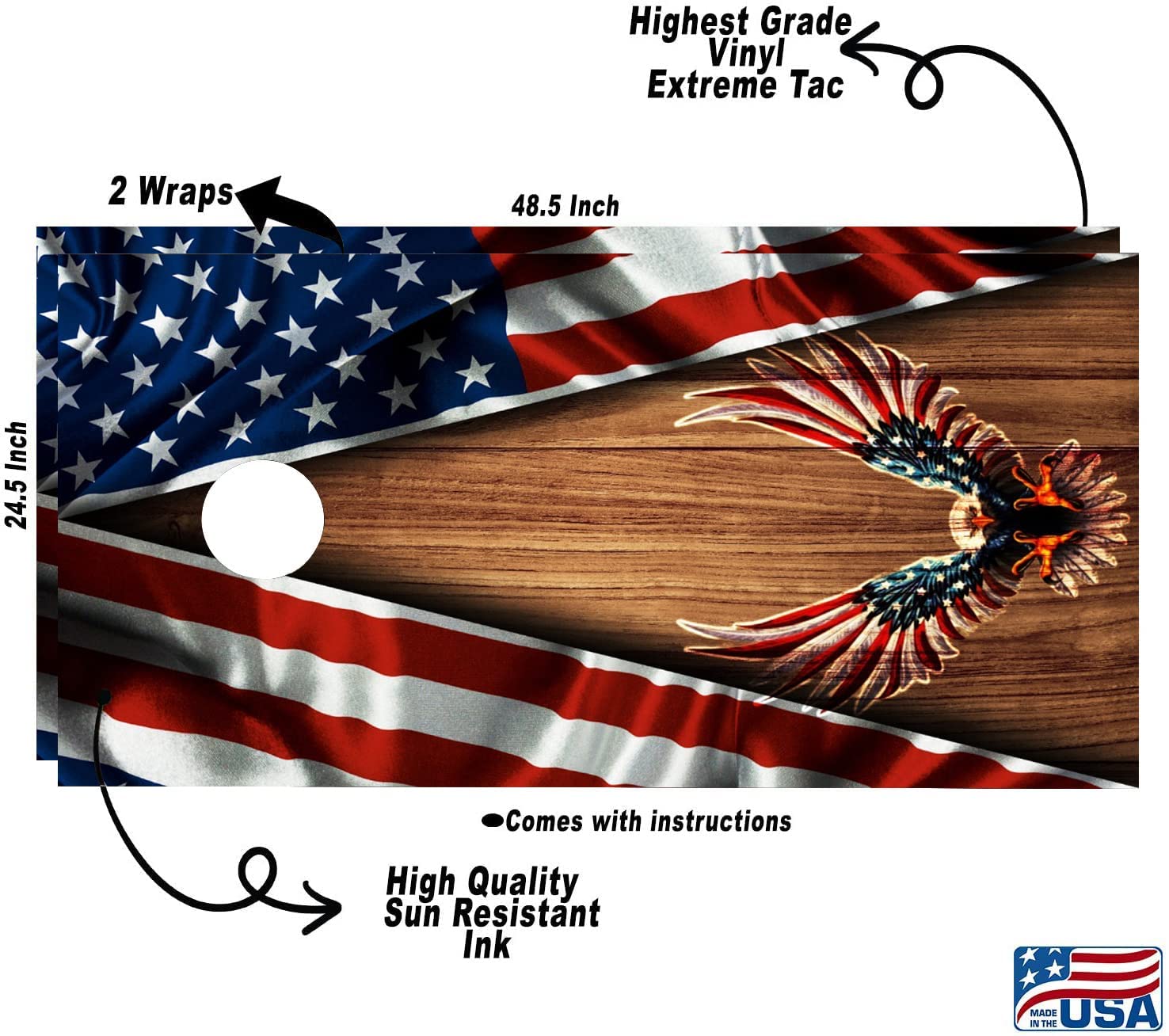 Premium American Eagle Cornhole Board Wraps Set - 2 Custom Decals & Pro Cornhole Bags for Outdoor Games, Tailgating, Backyard Parties & BBQs