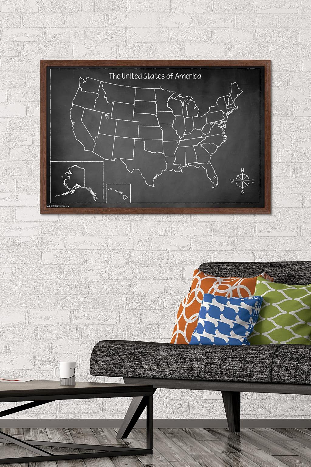 Trends International Chalk Map - USA Wall Poster, 22.375