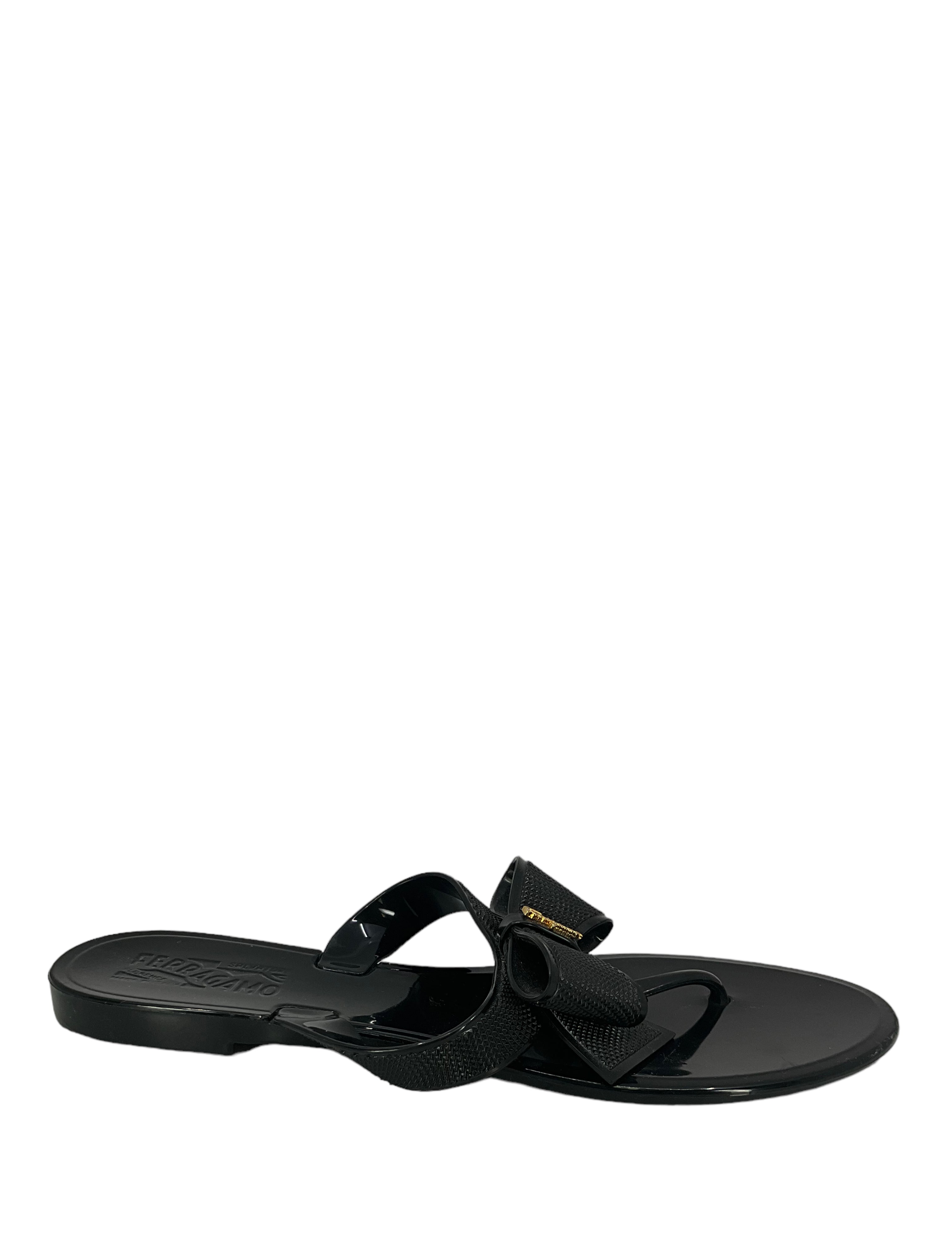Salvatore Ferragamo Jelly T-Strap Logo Sandals for Women | Size 8 US | Comfortable Summer Beach Sandals for Casual Wear & Vacation Outfits