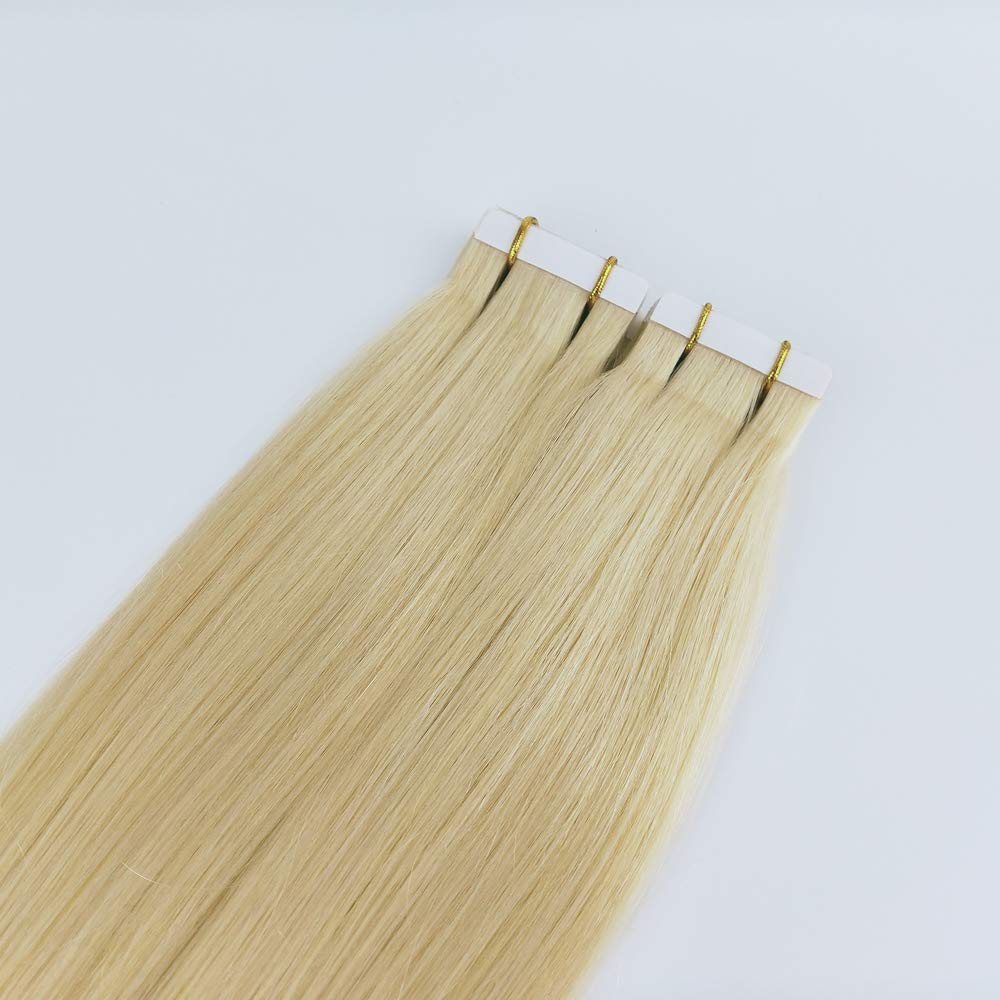 100% Real Human Hair Russian Tape-in Extensions Blonde #613 - 40pcs 100g Remy Hair for Women (24 Inch) - Machine Made Seamless Hair Extensions for Volume & Length - Perfect for Parties, Weddings & Daily Styling