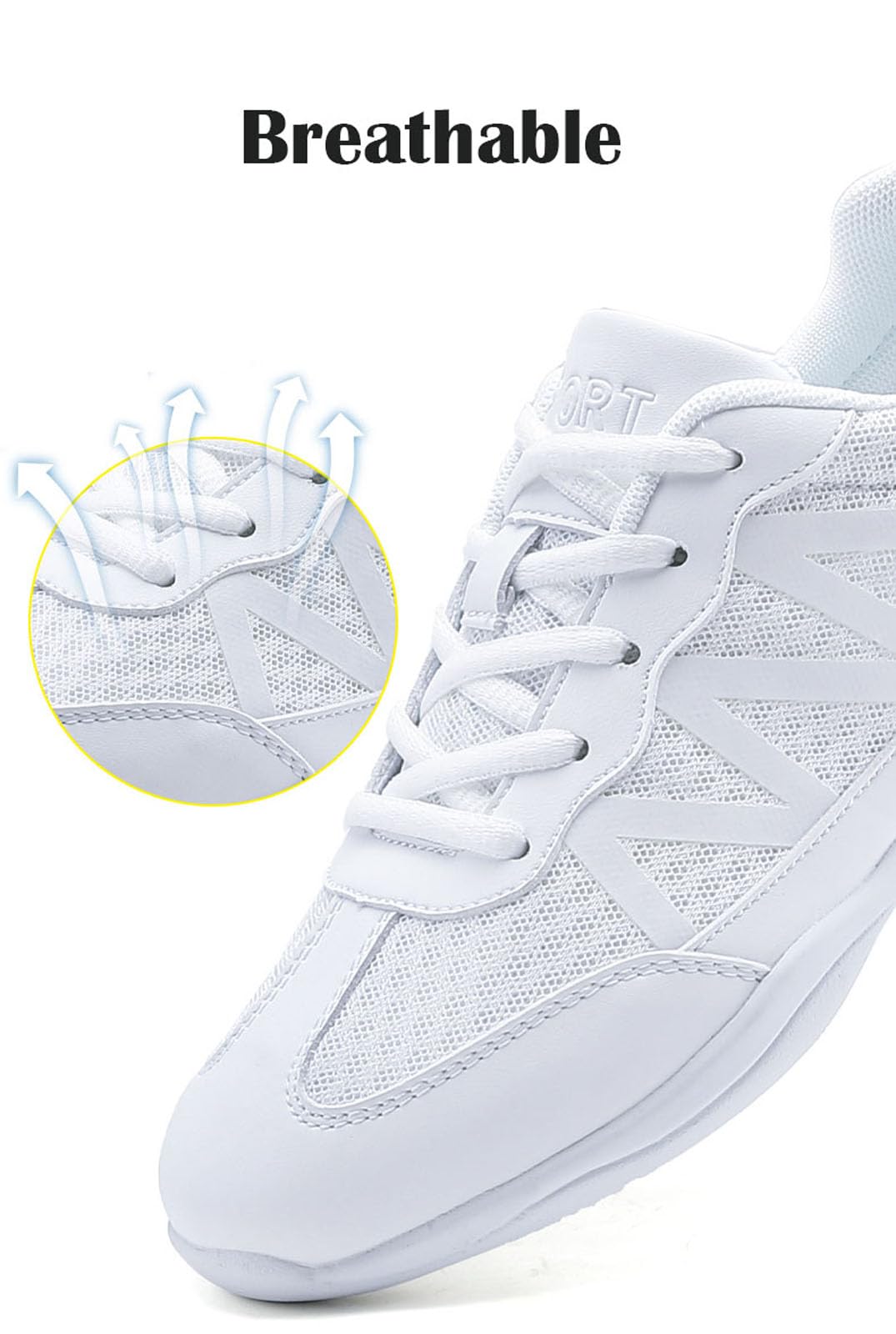 SECHRITE Girls White Cheerleading Shoes - Women's Dance Sneakers for Cheer, Athletic Training, Tennis & Competition - Lightweight Breathable Walking Shoes for Performance & Practice