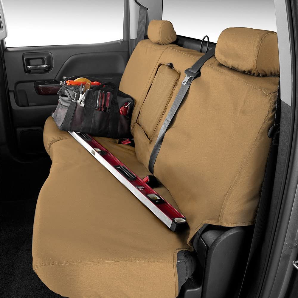 Covercraft Custom-Fit Rear-Second Seat Bench SeatSaver Seat Covers - Polycotton Fabric, Tan | Durable Car Seat Protectors for Pets, Kids & Spills | Perfect for SUVs, Trucks & Family Vehicles