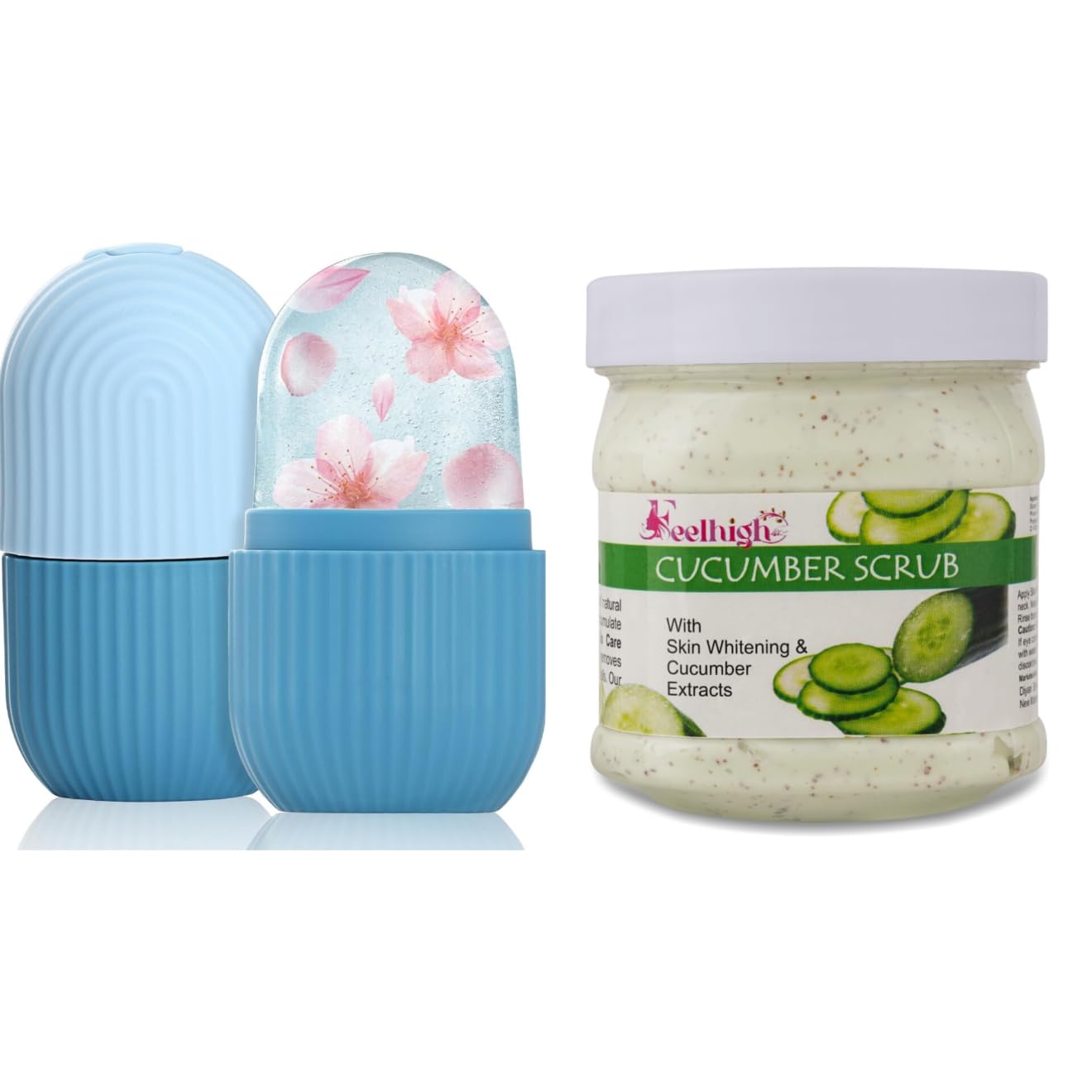 Facial Ice Roller for Skin Care | Reusable Cold Therapy Massager for Glowing & Clear Skin | Portable Face Massage Tool with Cooling Benefits | Reduces Puffiness & Soothes Skin | Perfect for Morning Routine, Post-Workout Recovery & Sunburn Relief | Cucumber & Aloe Vera Whitening Face Scrub (500ml) for Men & Women