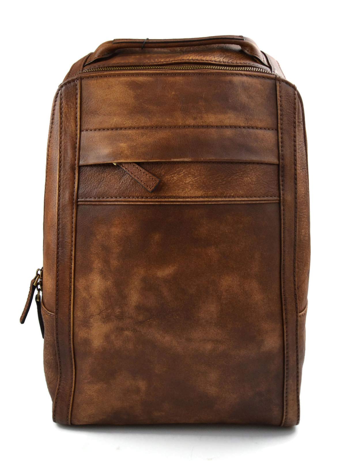 Vintage Leather Backpack for Men & Women - Genuine Washed Brown Leather Medium Travel Backpack with Dual Shoulder Straps - Made in Italy - Perfect for Travel, Work & Daily Commute