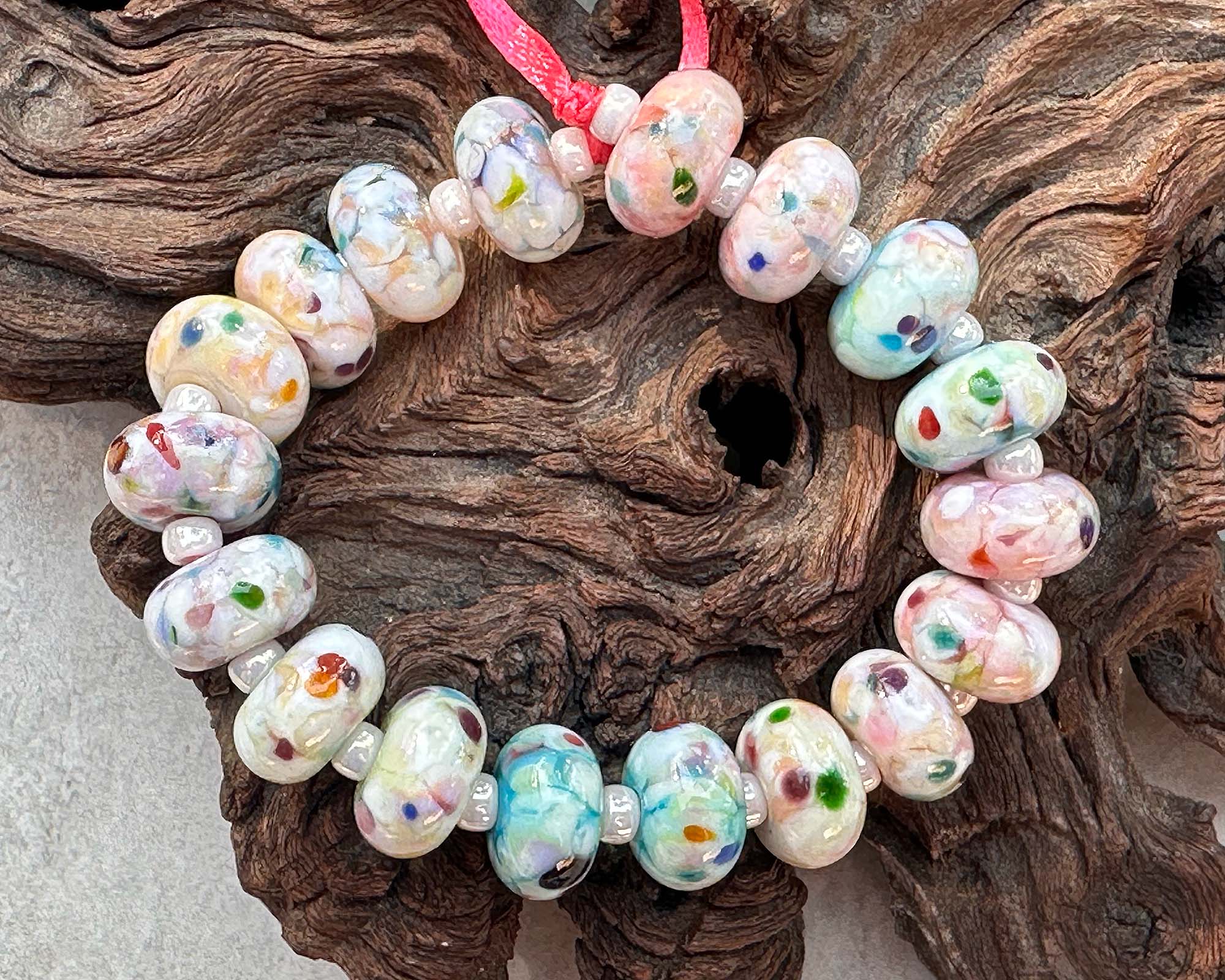 18 Pastel Mosaic Lampwork Glass Beads Set for Jewelry Making - DIY Bracelet, Necklace & Craft Projects - Perfect for Boho, Handmade & Gift Creations