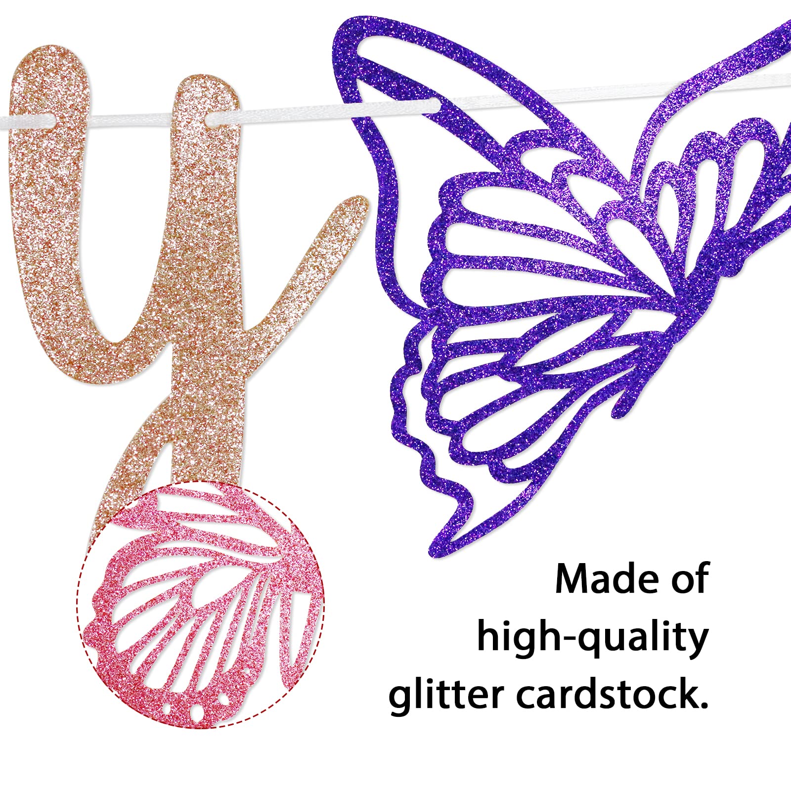 Butterfly Kisses Birthday Banner - Rose Gold First Birthday Party Decorations for Girls, Baby Shower & Birthday Celebrations