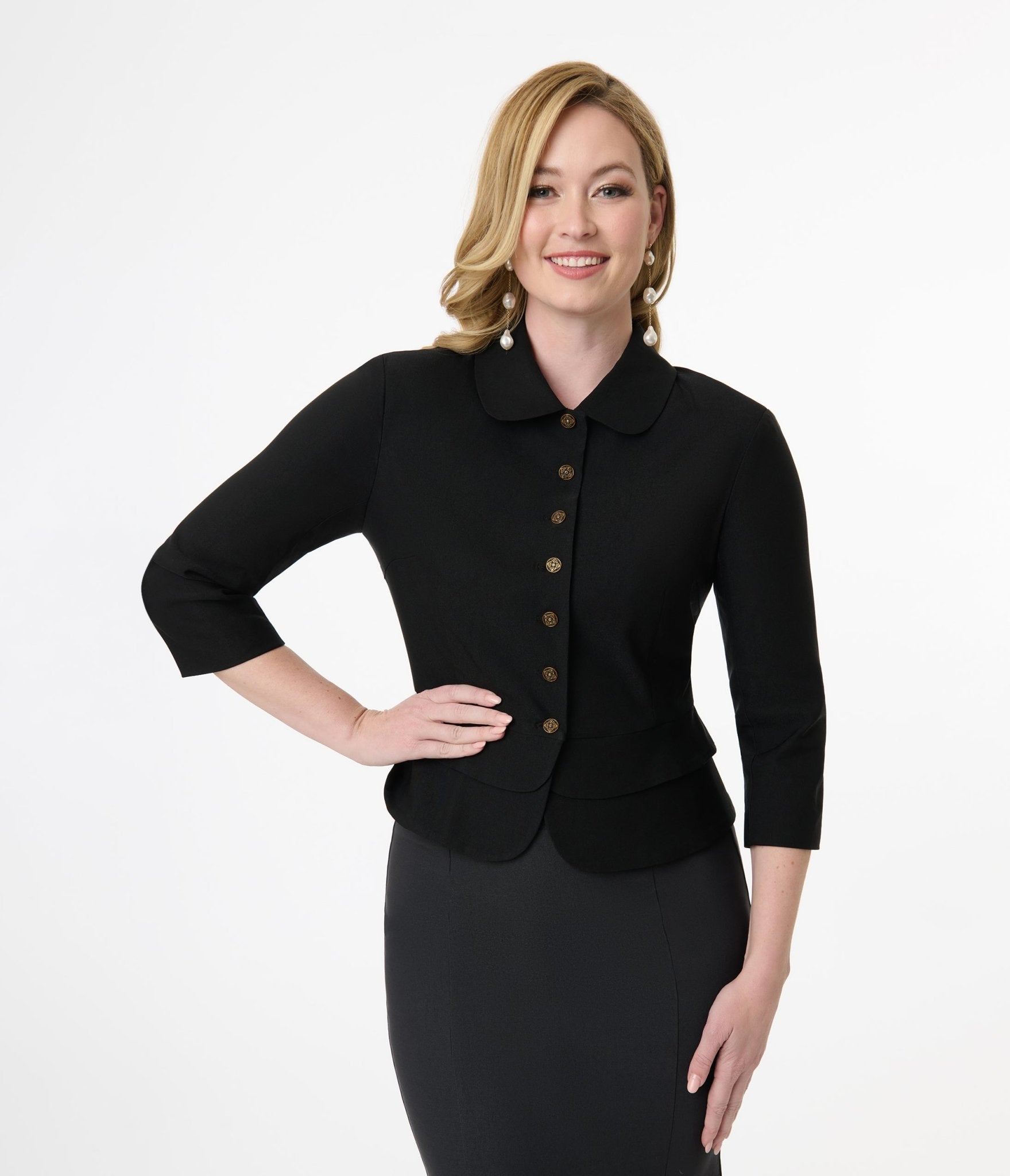 Vintage Black Peplum Jacket for Women - Retro Style Blazer with Ruffled Hem - Perfect for Office Wear, Date Night & Special Occasions