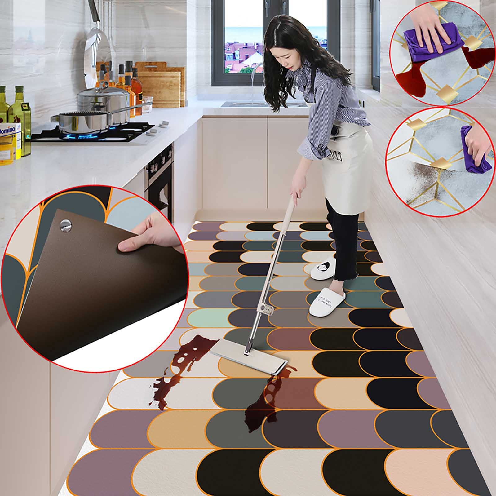 Non-Slip Anti-Fatigue Kitchen Floor Mat - Waterproof Oil-Proof Standing Comfort Mat for Home & Office - Geometric Design Area Rug (90x1000cm, Customizable) - Perfect for Cooking, Dishwashing & Long Standing Work