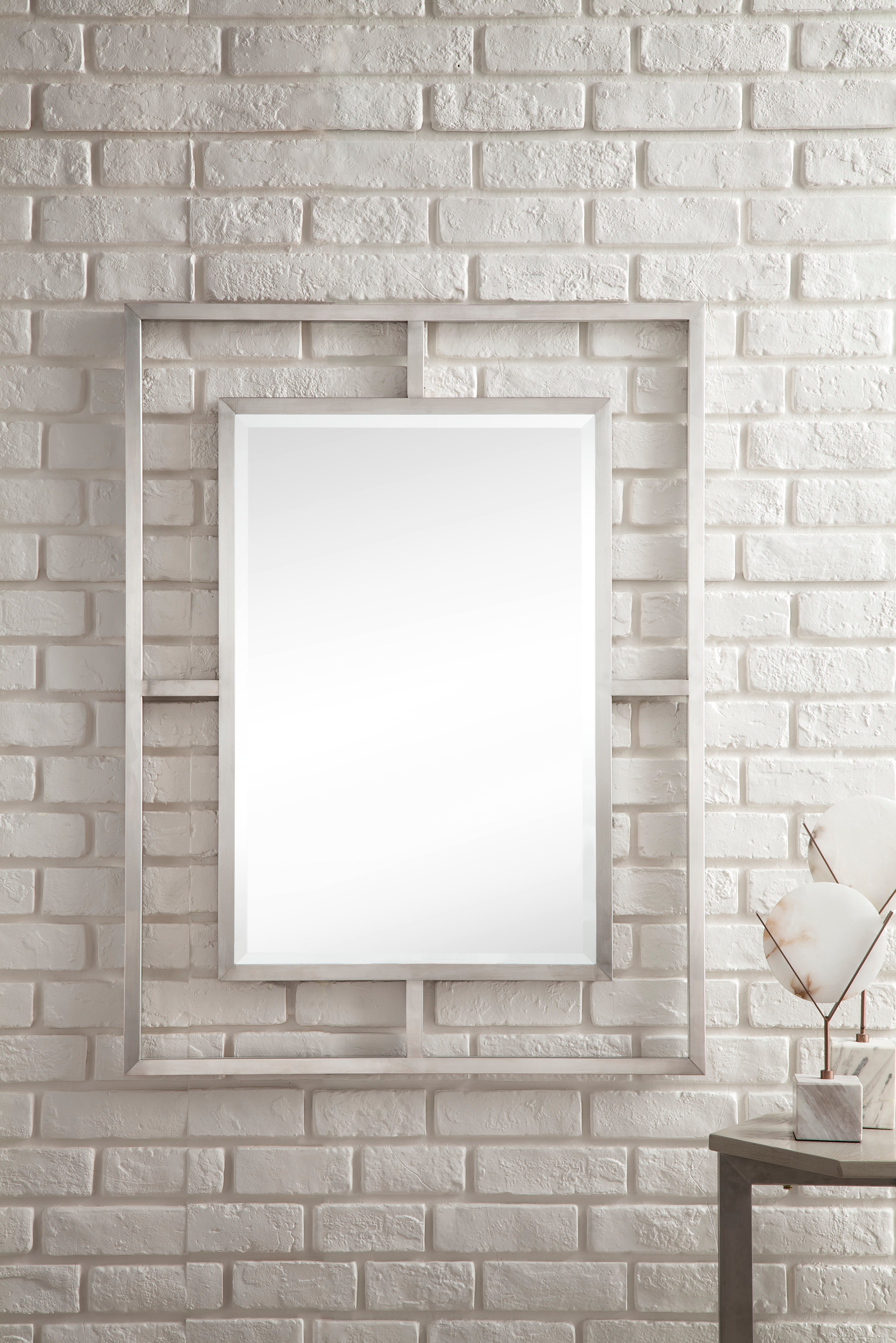 Boston 30-Inch Rectangular Wall Mirror with Brushed Nickel Frame - Perfect for Bathroom, Bedroom, and Entryway Decor
