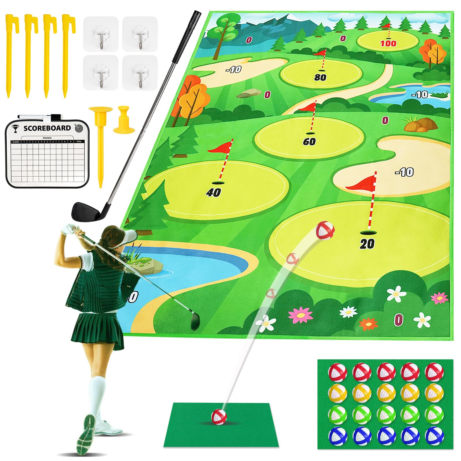 **Premium Golf Chipping Mat for Adults & Kids - Indoor/Outdoor Practice Hitting Mat with Target Game - Perfect for Backyard, Driving Range & Family Fun**