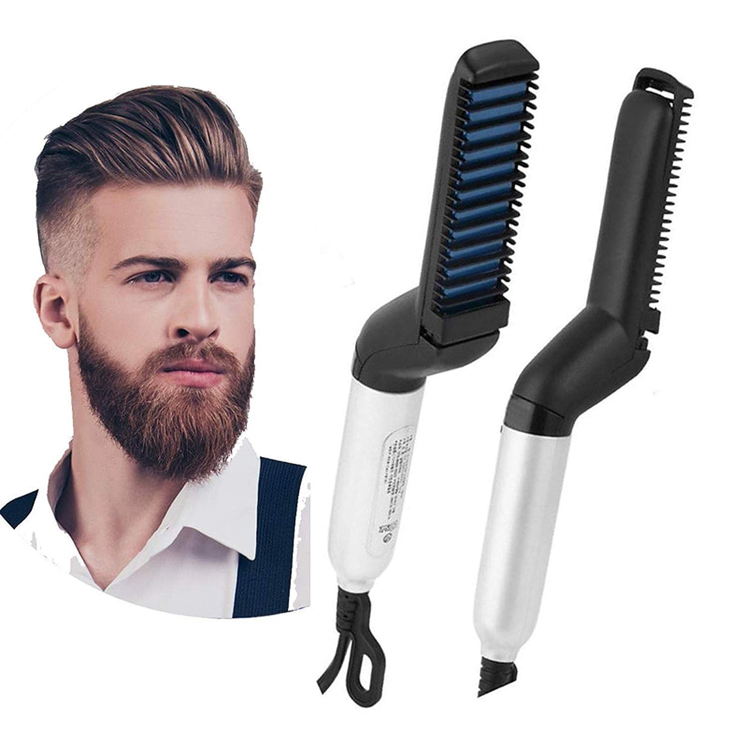 SKYUNION Professional Men's Electric Beard Straightener & Hair Styler - 3-in-1 Massage Comb for Curly Hair Straightening, Styling & Grooming (Black) | Perfect for Home Use, Travel & Salon-Quality Beard Care