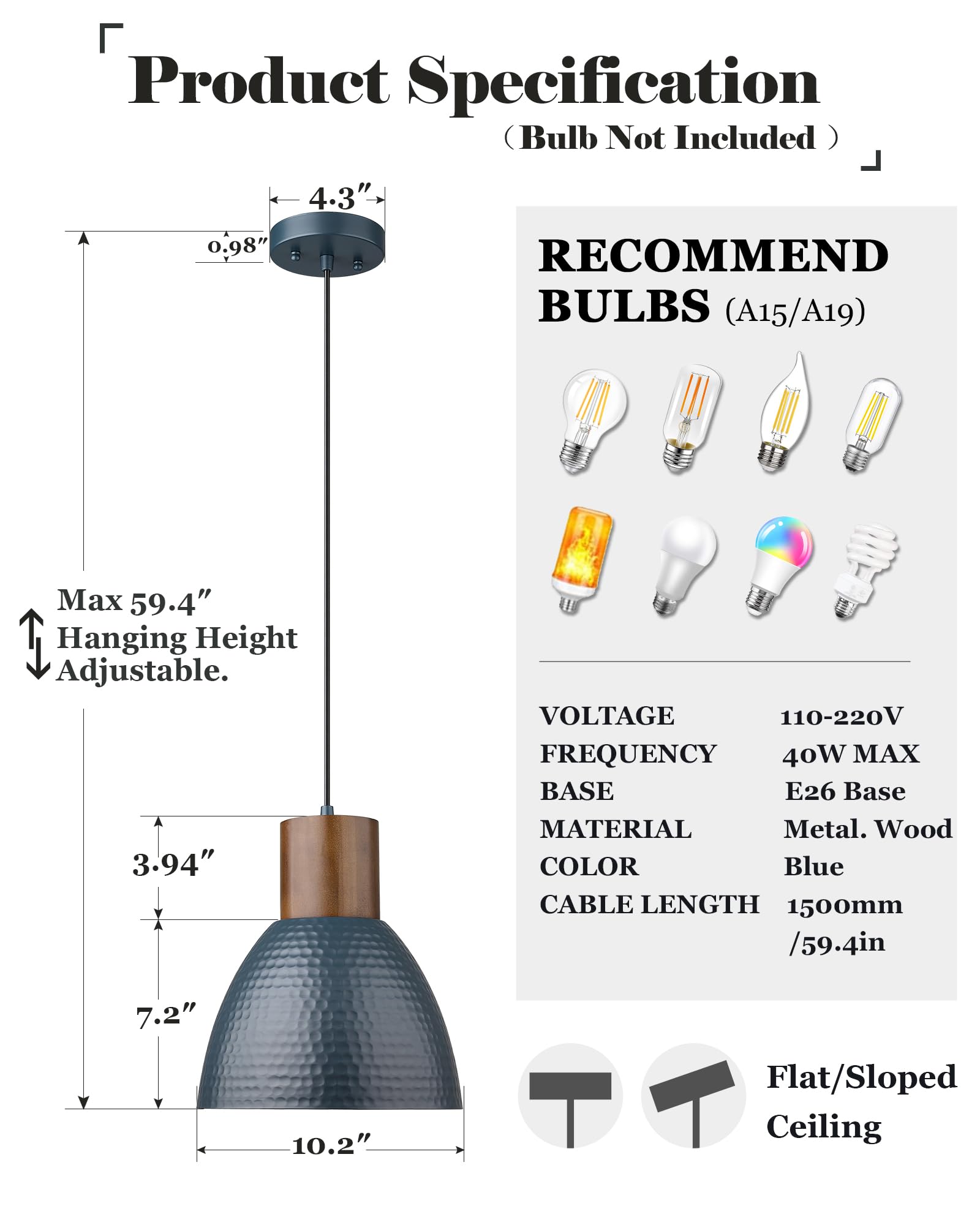 ELYONA 2 Pack Modern Hammered Pendant Lights - 10.2