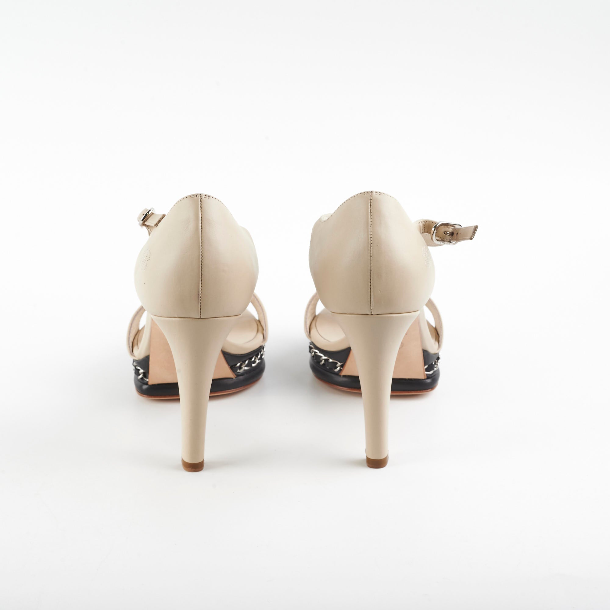 Chanel Beige Chain High Heels Women's Size 38 - Luxury Designer Shoes for Evening Parties & Special Occasions