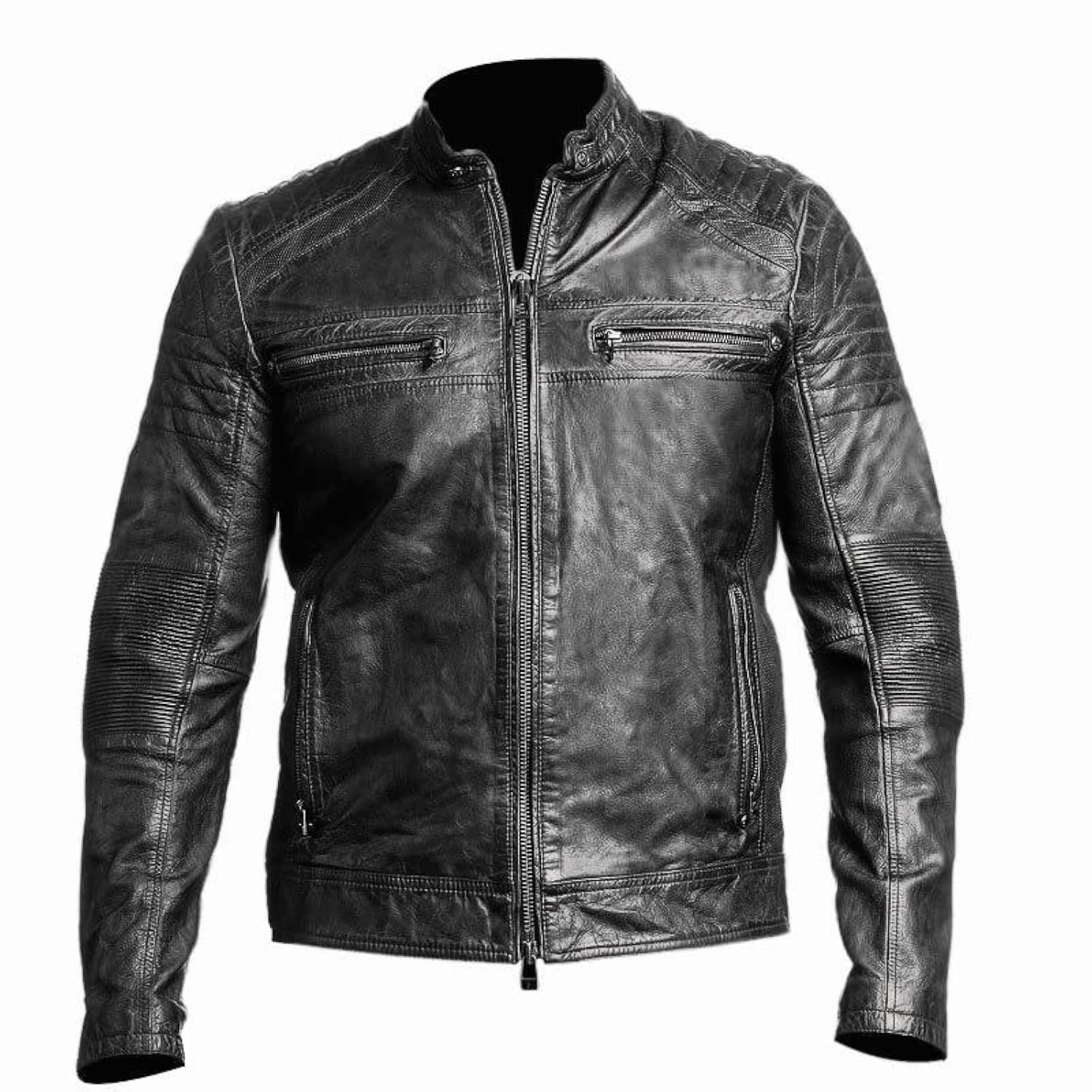 DECIMAL Men's Black & Brown Genuine Lambskin Leather Biker Jacket - Vintage Motorcycle Jacket for Men - Perfect for Riding, Casual Wear & Outdoor Adventures