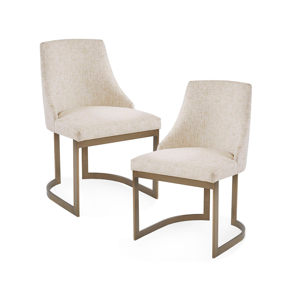 21'' Accent Dining Chairs Set of 2 - Antique Gold Metal Frame with Sled Legs, Modern Contemporary Style for Kitchen & Dining Room - White | Perfect for Small Spaces, Breakfast Nooks & Apartment Dining