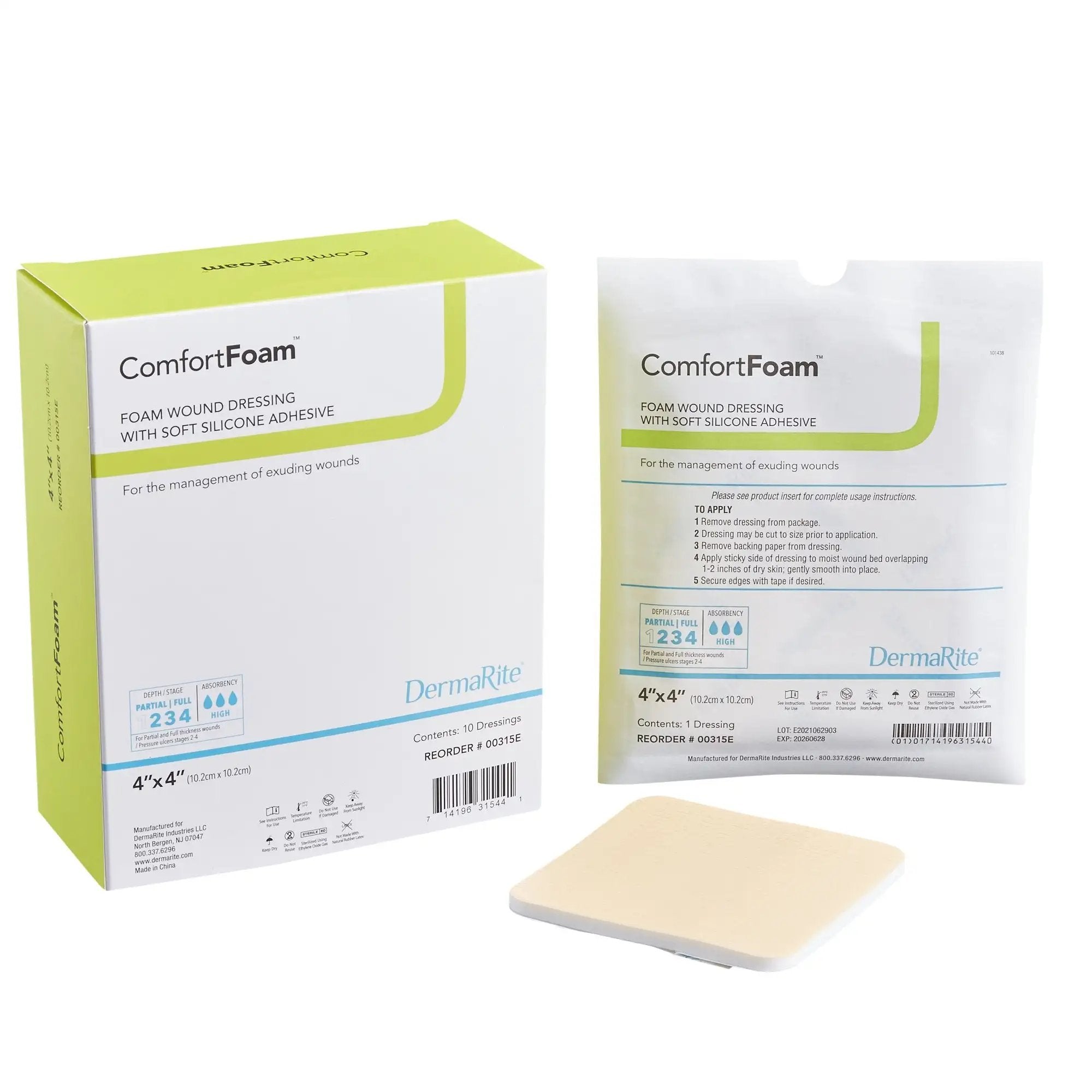 ComfortFoam Self-Adhesive Silicone Foam Wound Dressing - Non-Border 4x4 Inches (10x10cm) - Gentle Skin Protection for Post-Surgery, Burns & Chronic Wounds - Medical Grade First Aid Bandage for Sensitive Skin Care