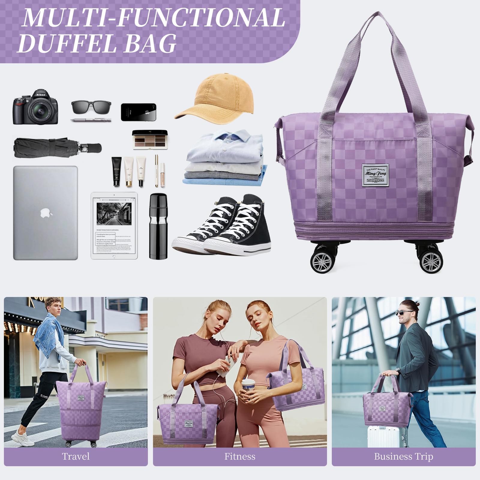 Expandable Rolling Duffle Bag with Wheels - Travel Luggage for Men & Women | Gym, Weekend Trips